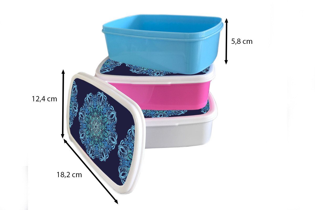 - Jungs Mandala Kunststoff, Mädchen (2-tlg), für und MuchoWow - für Kinder Lunchbox Brotbox Erwachsene, Brotdose, weiß Muster, Blau und