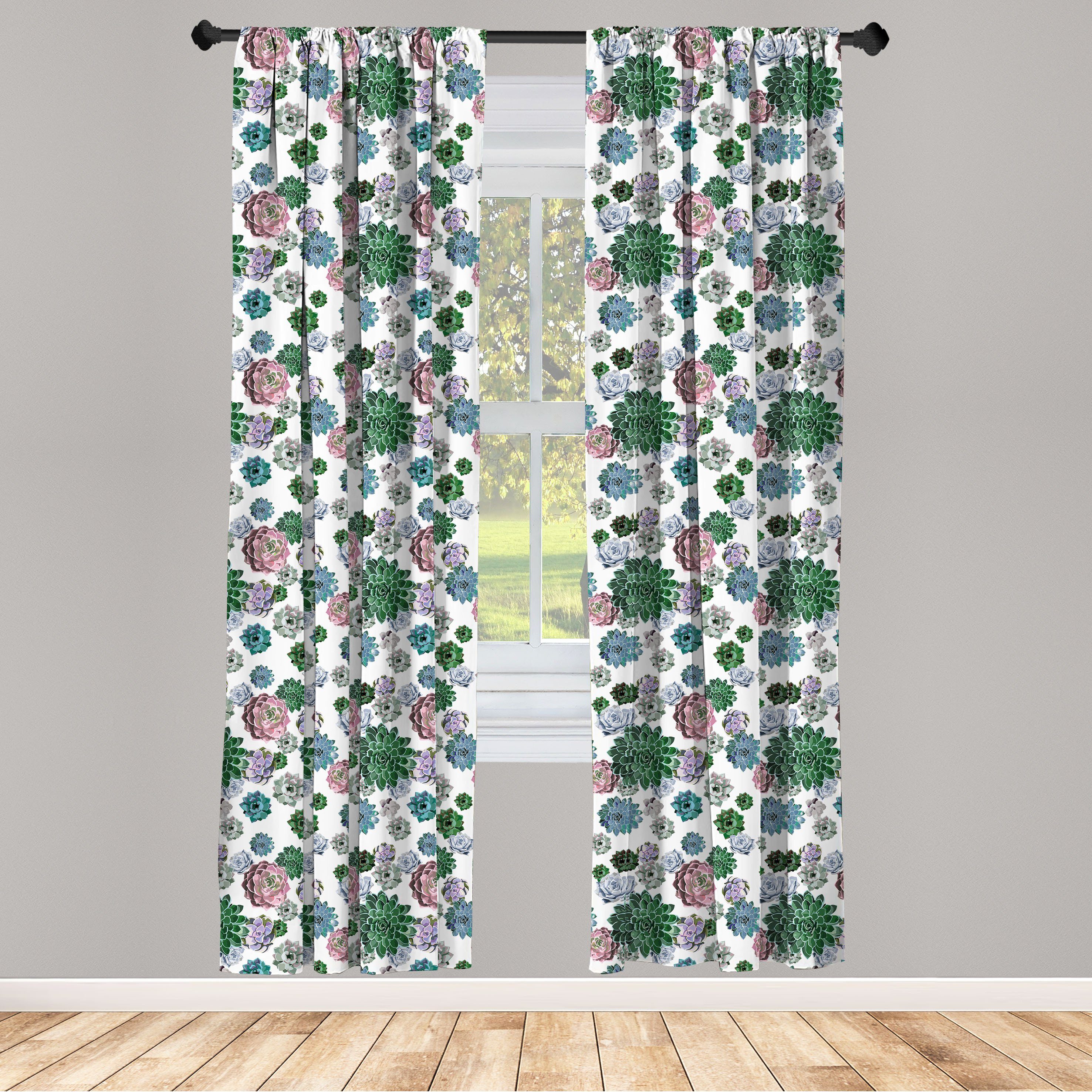 Gardine Microfaser, Sukkulenten Dekor, für Wohnzimmer Abakuhaus, Vorhang Kaktus Schlafzimmer Garten