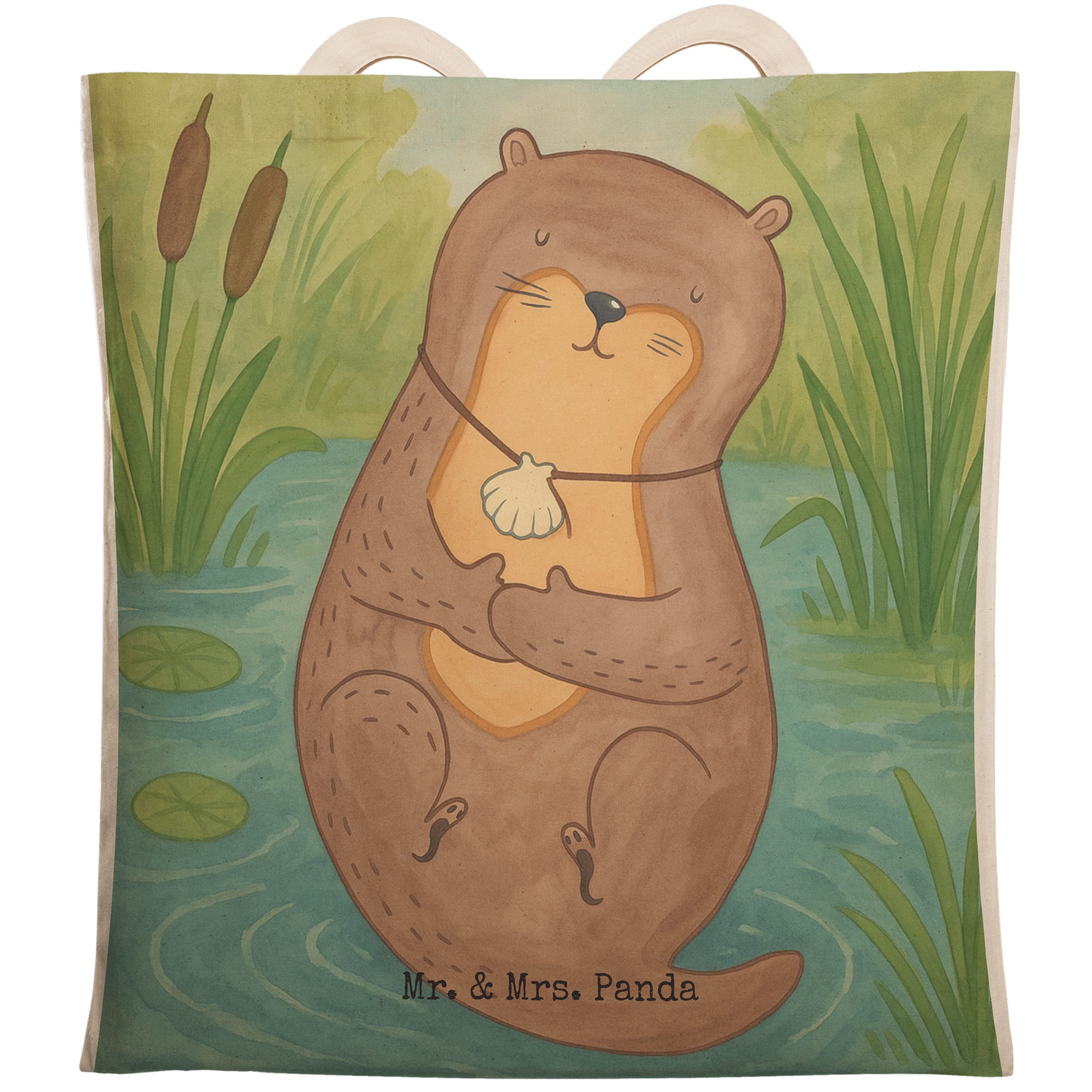 Tragetasche Otter Muschel Design, Tote Bag, Weiß, Beuteltasche, Einkaufstasche, S