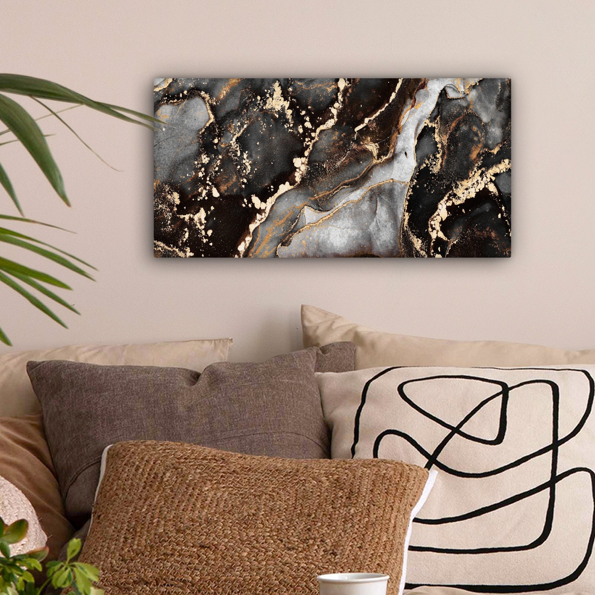 OneMillionCanvasses® Leinwandbild Panorama Marmor - Gold - Glitzer - Luxus, Fotodruck (1 St), Wandbild, Deko Schlafzimmer Wohnzimmer Flur 40x20 cm