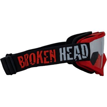 Broken Head Motorradbrille Crossbrille MX-2 Goggle Rot, Vorrichtung für Abreißvisiere