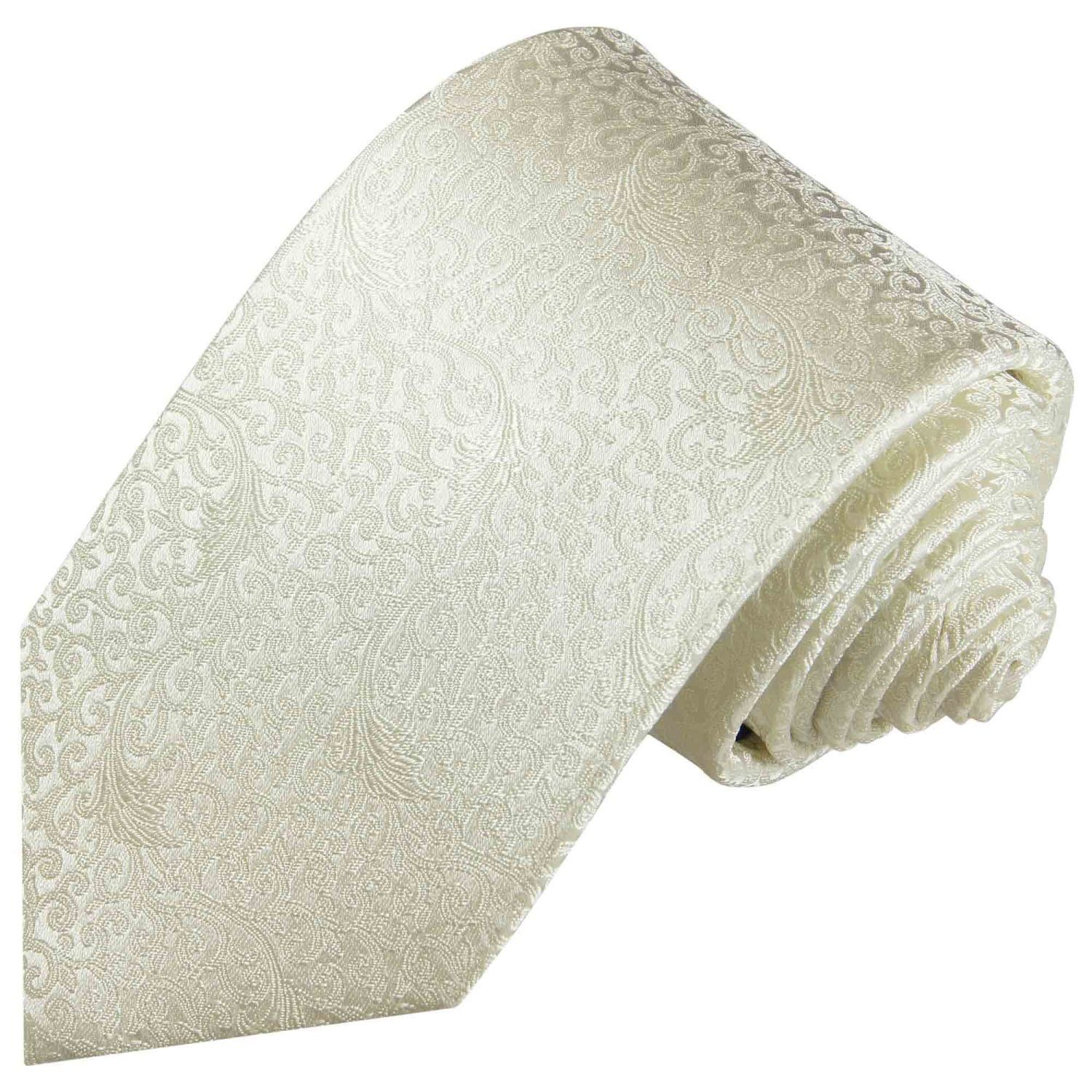 Paul Malone Krawatte Herren Hochzeitskrawatte floral 100% Seide Bräutigam Hochzeit Schlips Schmal (6cm), Extra lang (165cm), ivory wollweiß 2114