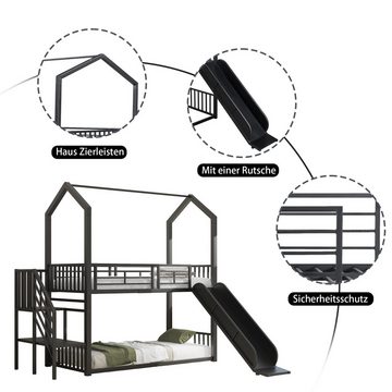 DOPWii Etagenbett 90*200cm Hausbett,Eisenrahmenbett mit Schiebetreppe, Hausmodellierung, stabil und zuverlässig, schwarz