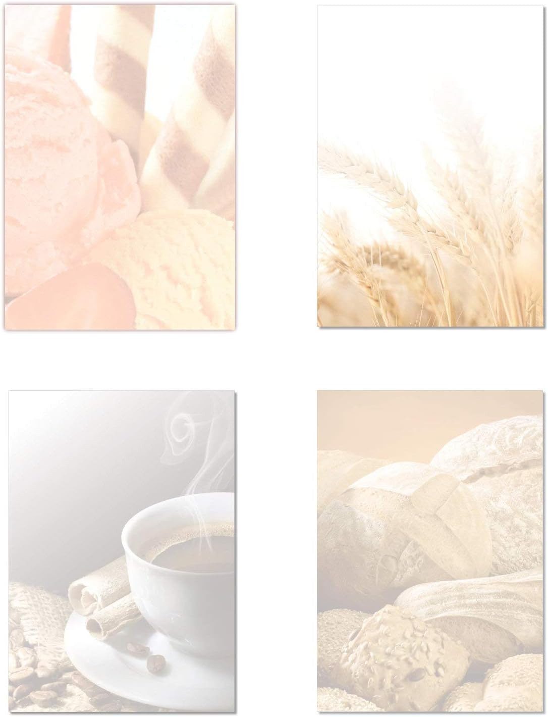 Briefpapier Set Motivpapier DIN A4 Eis Kaffee Bäcker Brot Weizen (MPA-5238)