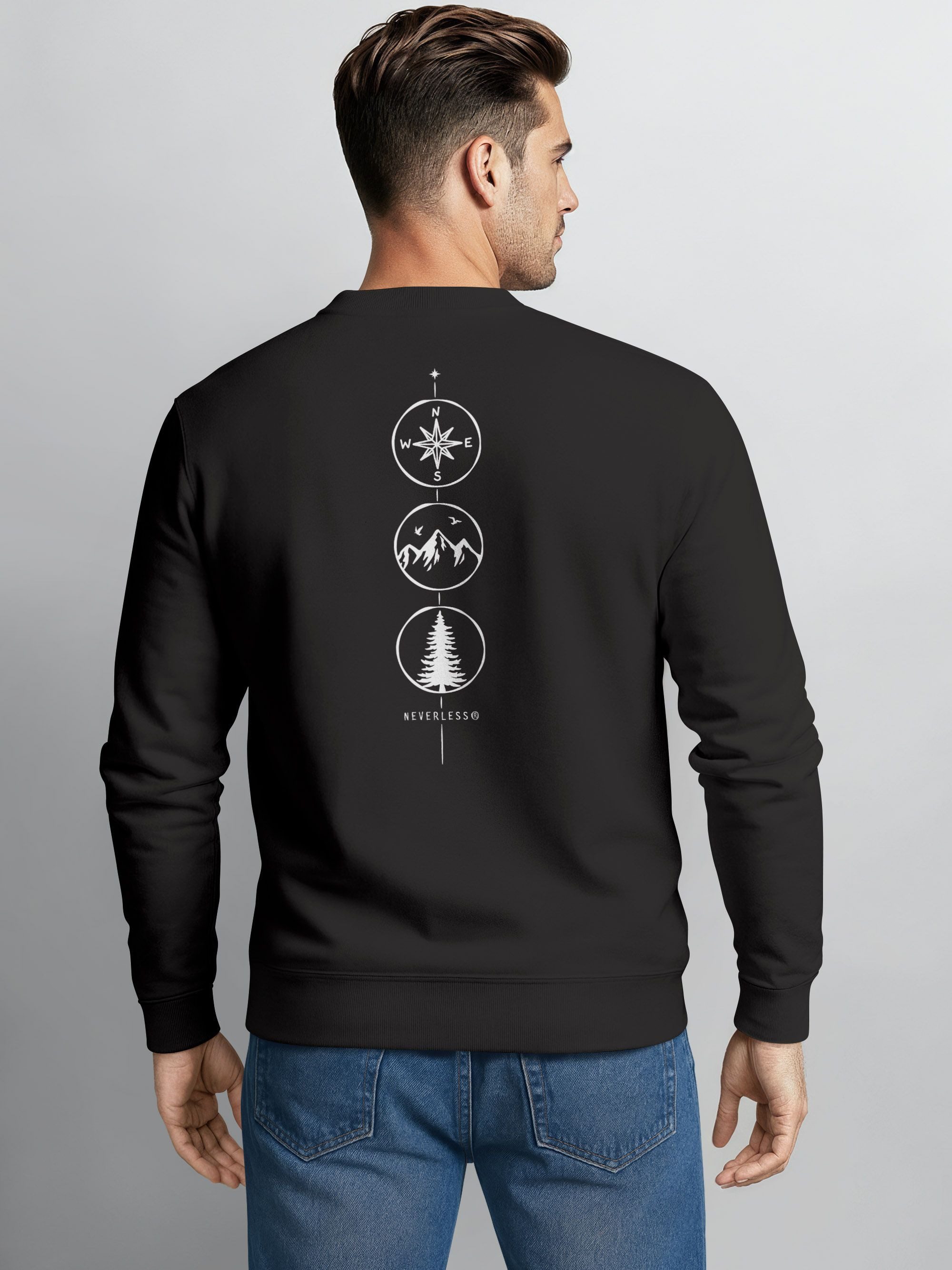 Neverless Sweatshirt Sweatshirt Herren Pullover Backprint Vertikale Symbole günstig online kaufen