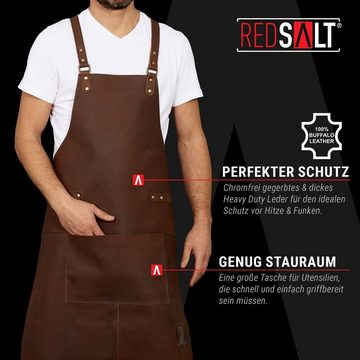 REDSALT® Grillschürze Premium Lederschürze 84x62cm, Arbeitsschürze Kochschürze, 100% Büffel Leder X-Back