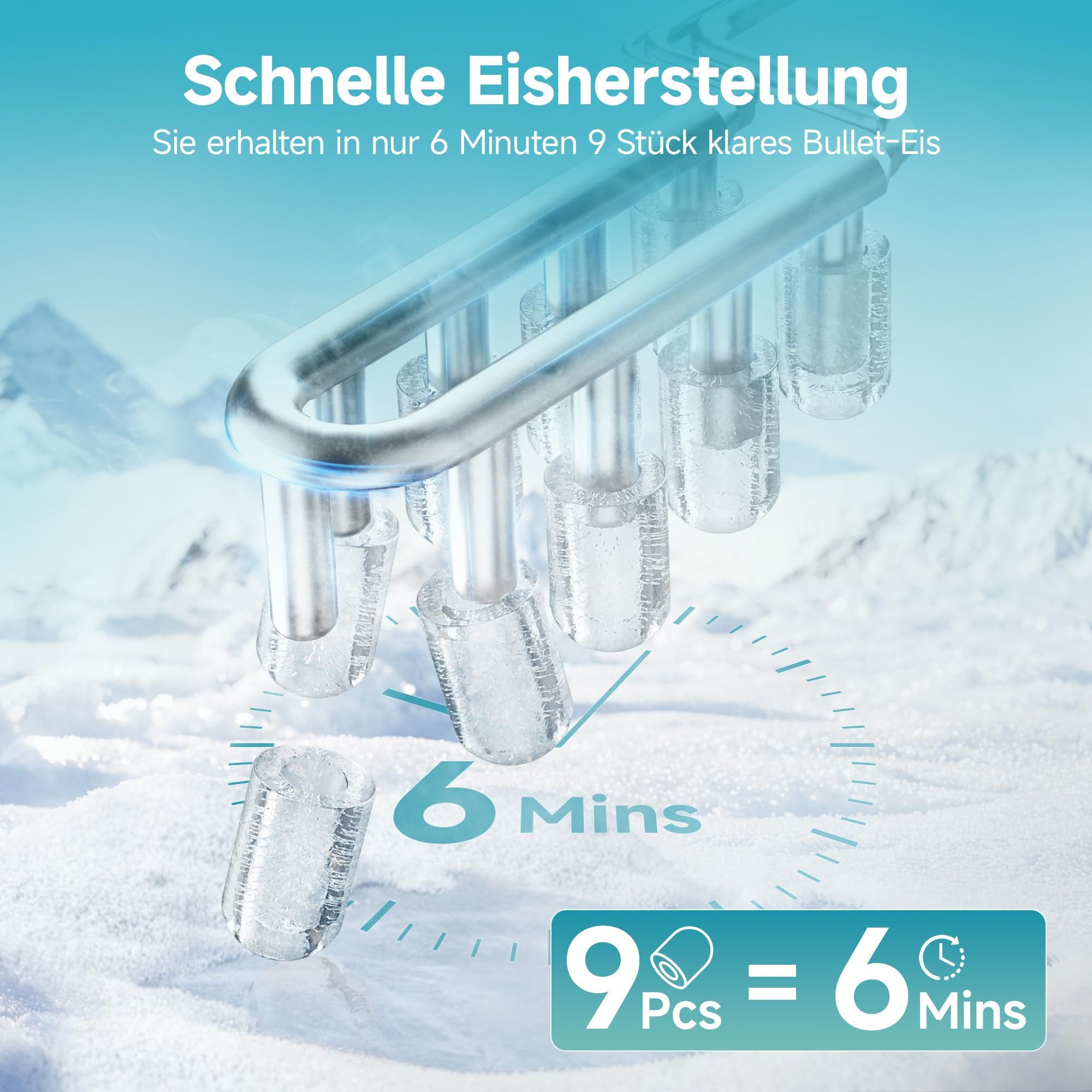 EUHOMY Eiswürfelmaschine Eiswuerfelmaschine 12 kg/24h, Bullet-Eiswuerfel, Selbstreinigend, selbstreinigend, tragbarer,für Zuhause, Küche und Büro
