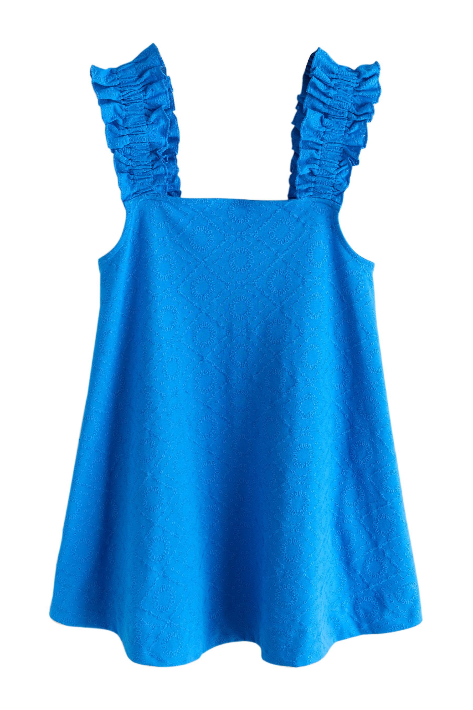 Next Jerseykleid Jersey-Minikleid mit Stickerei und Rüschenträgern (1-tlg)