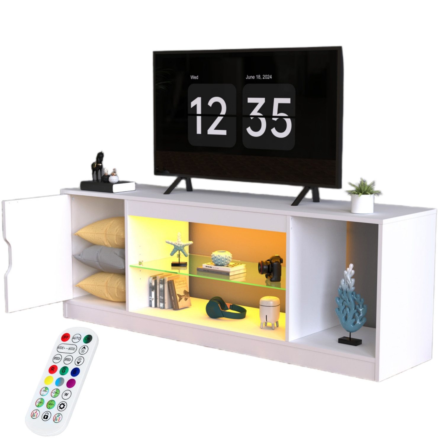oyajia TV-Schrank Fernsehkommode, Lowboard TV Schrank,mit 16 Farben LED Bel günstig online kaufen