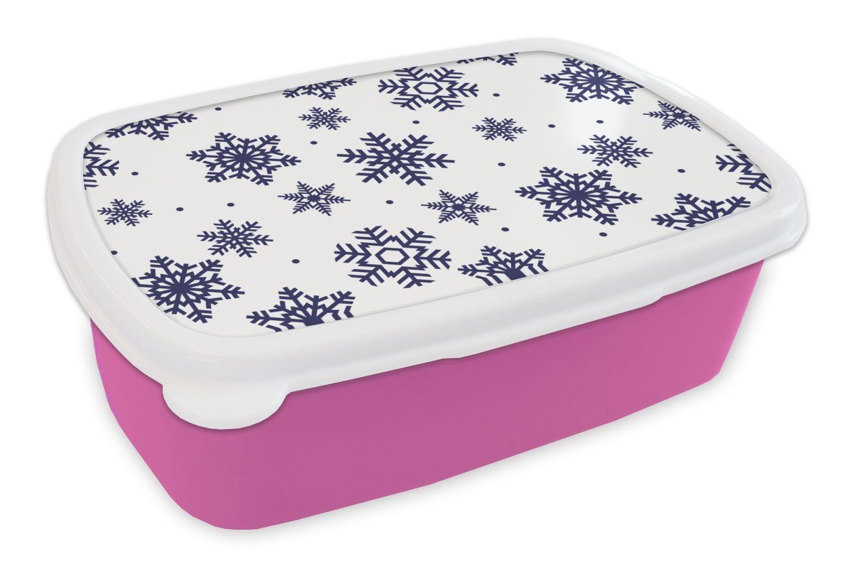 MuchoWow Lunchbox Schneeflocke - Winter - Muster, Kunststoff, (2-tlg), Brotbox für Erwachsene, Brotdose Kinder, Snackbox, Mädchen, Kunststoff rosa