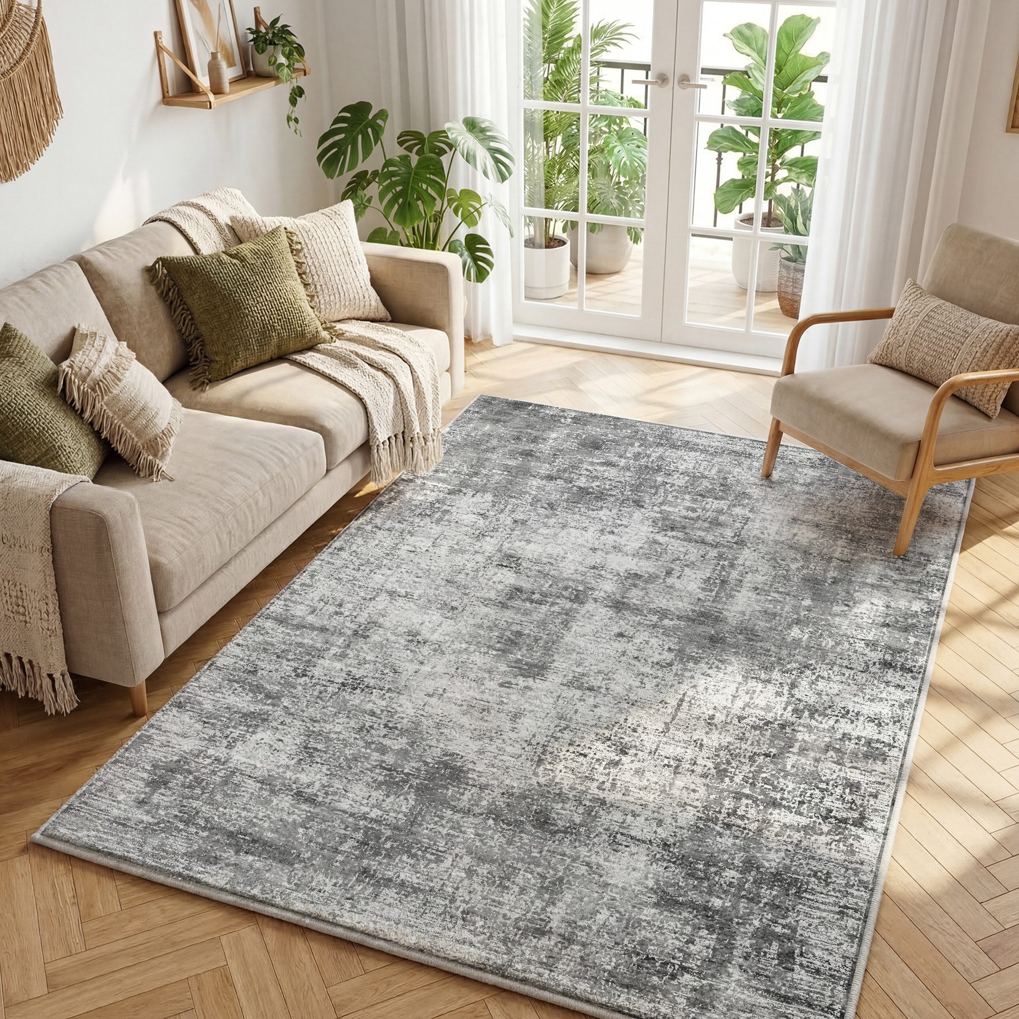 Klyvvo Teppich Boho Abstrakt Teppich, Kurzflor weich, rutschfest & waschbar, Rechteckig, Höhe: 8.5 mm, 160x230 cm – Wohnzimmerteppich für Schlafzimmer, Esszimmer & Büro