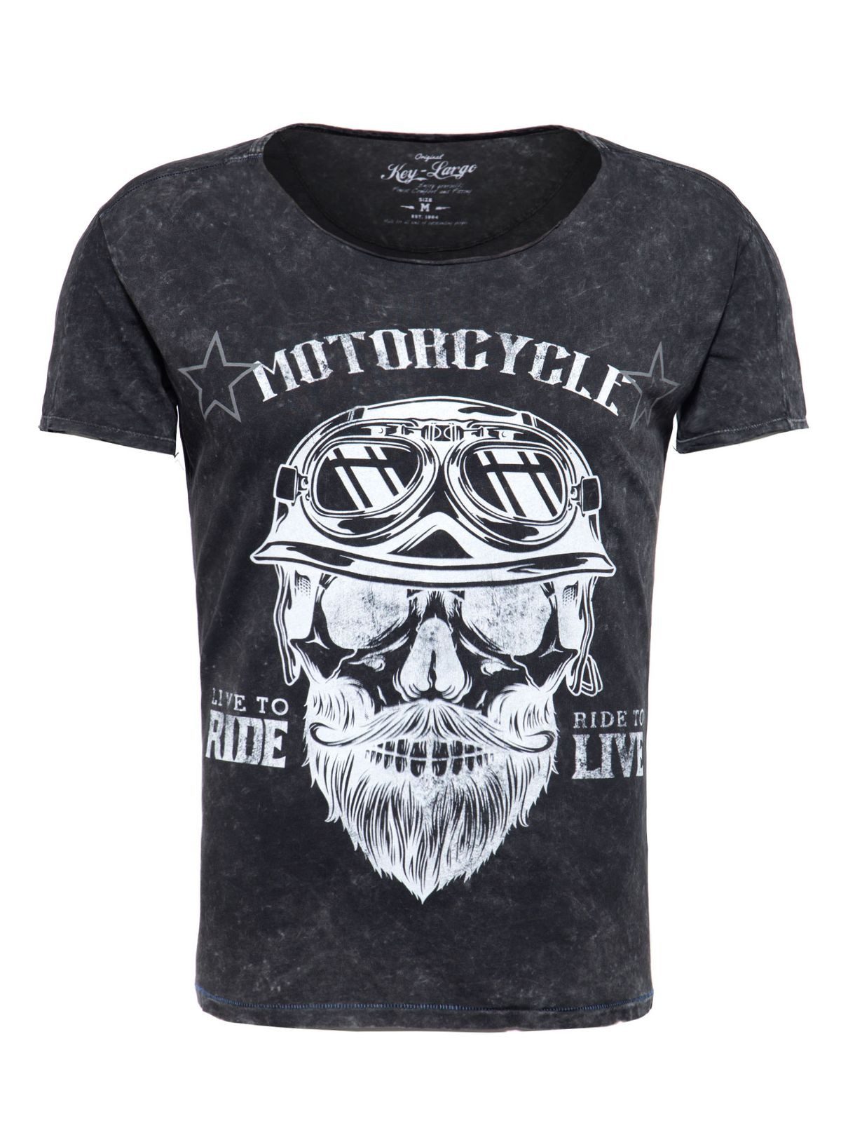 T-Shirt für Herren Bearded Biker Skull Print Motiv vintage Look MT00203