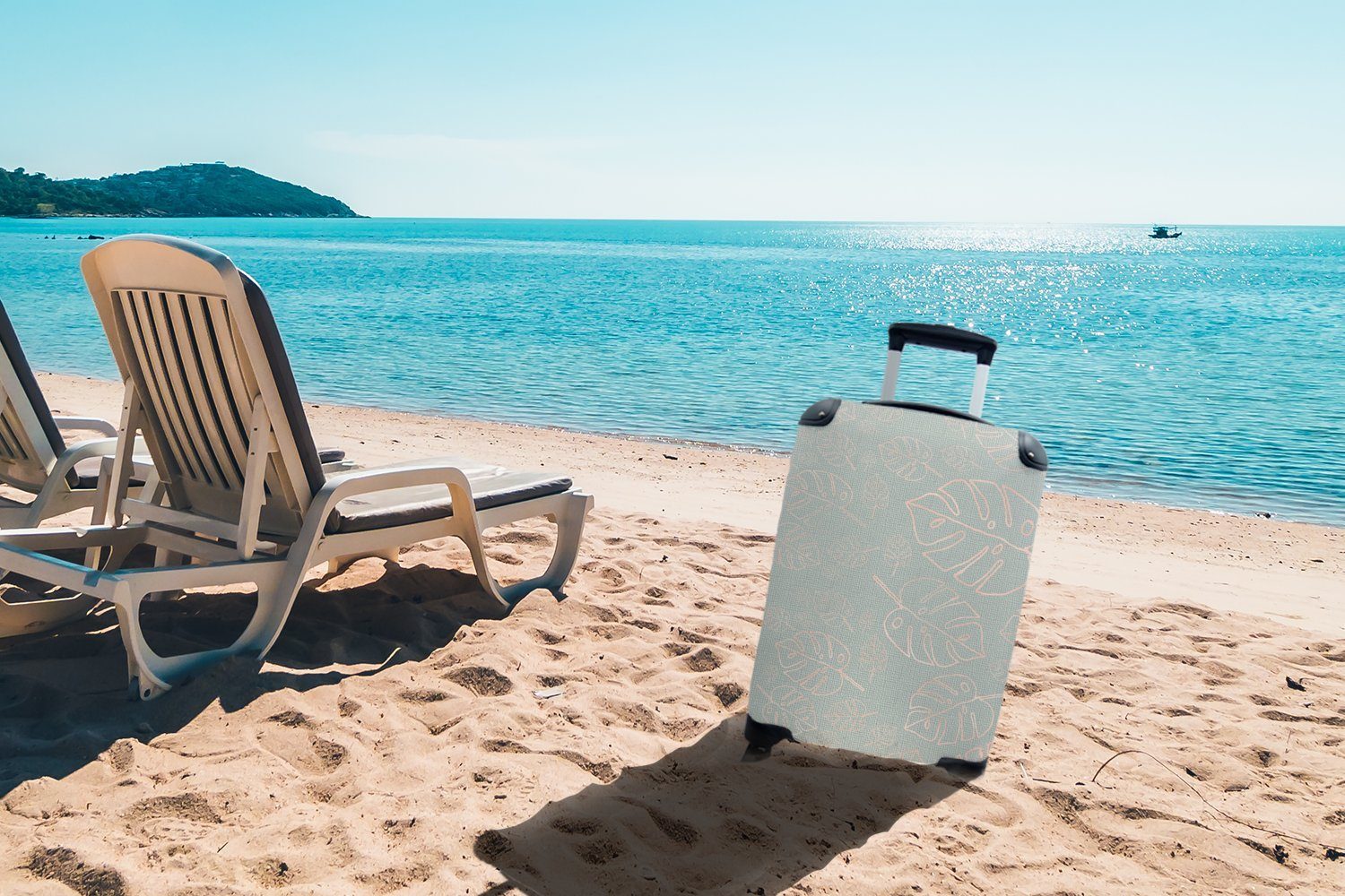 Ferien, mit Trolley, - Handgepäck MuchoWow Rosa, rollen, Muster Reisekoffer Rollen, für Blau Handgepäckkoffer 4 - Reisetasche