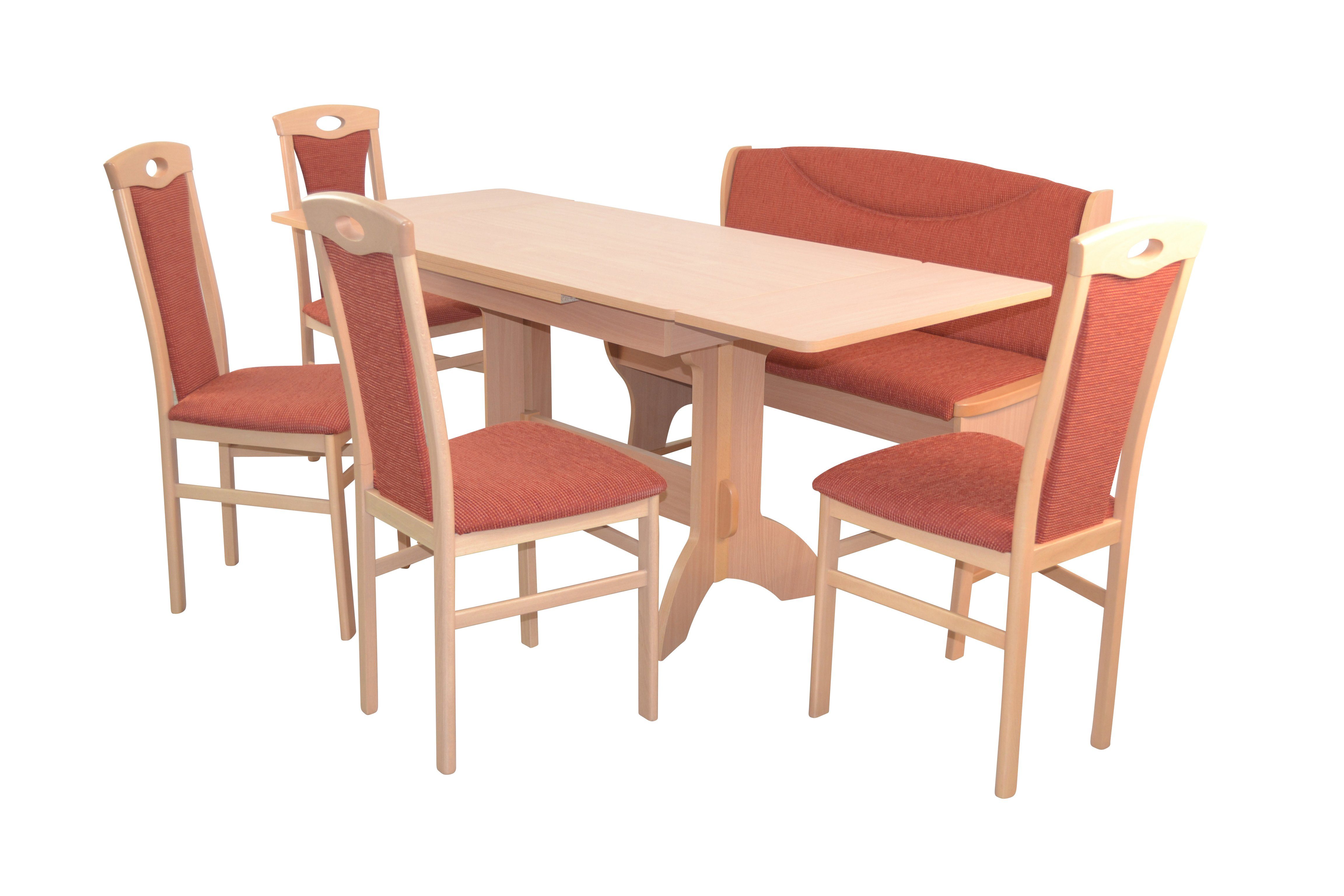 moebel-direkt-online Essgruppe 6teilige Tischgruppe, (Spar-Set, 6teiliges Set), Sitzbank mit Stauraumfunktion Buche-Nachbildung/terra