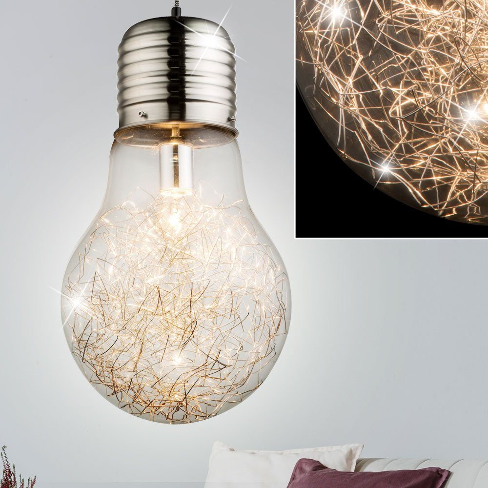 etc-shop Pendelleuchte, Leuchtmittel nicht inklusive, Leuchte Lampe Decken Ess Design Zimmer Geflecht Pendel Draht Wohn Glas