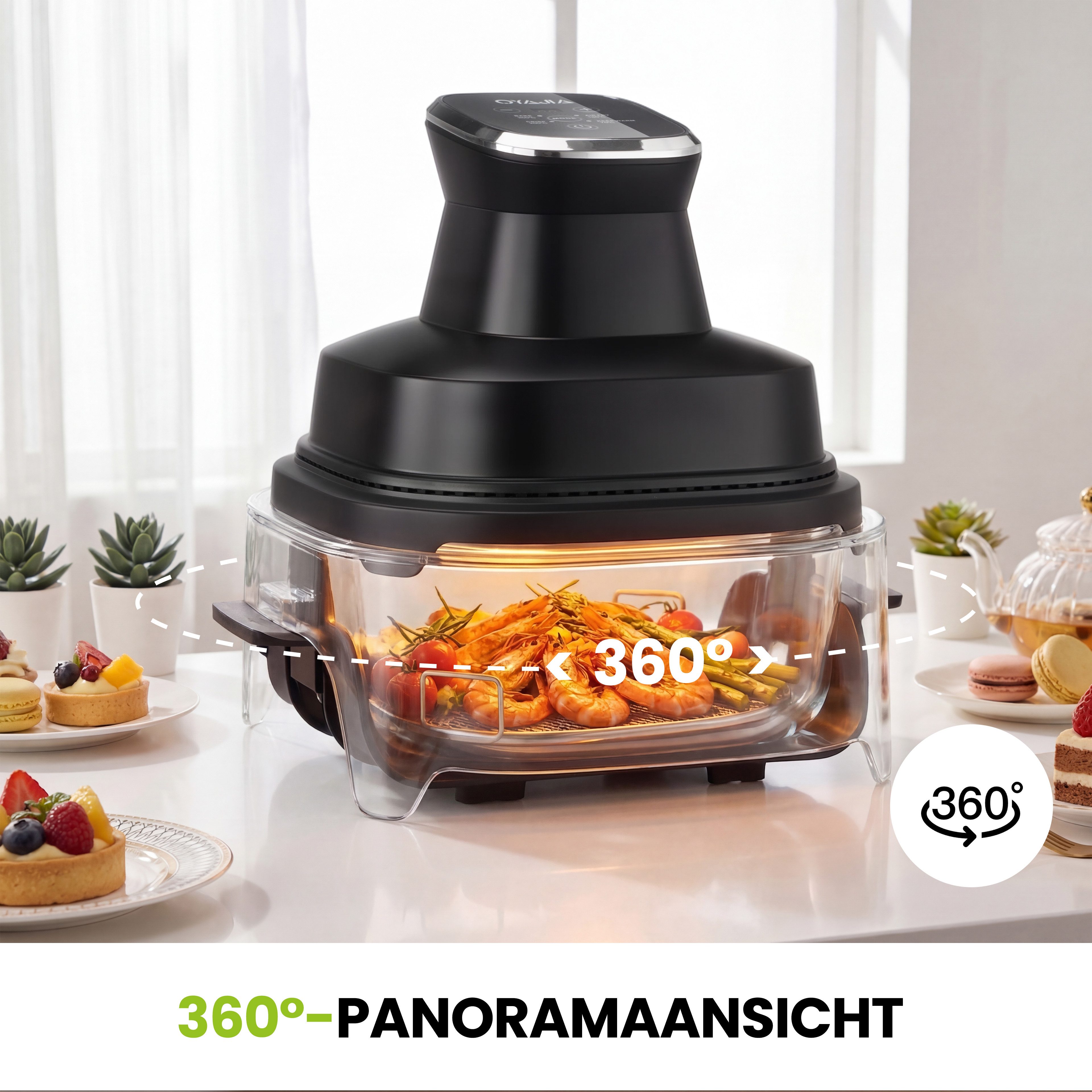 oyajia Heißluftfritteuse 1800W airfryer mit 360° Sichtfenster & 4 Programme, Ohne Öl,Dual-Kapazitätsdesign mit 4 L + 4 L,Abnehmbares Design, 1800 W, 3D-Heißluft-Umwälzung, spülmaschinengeeignet