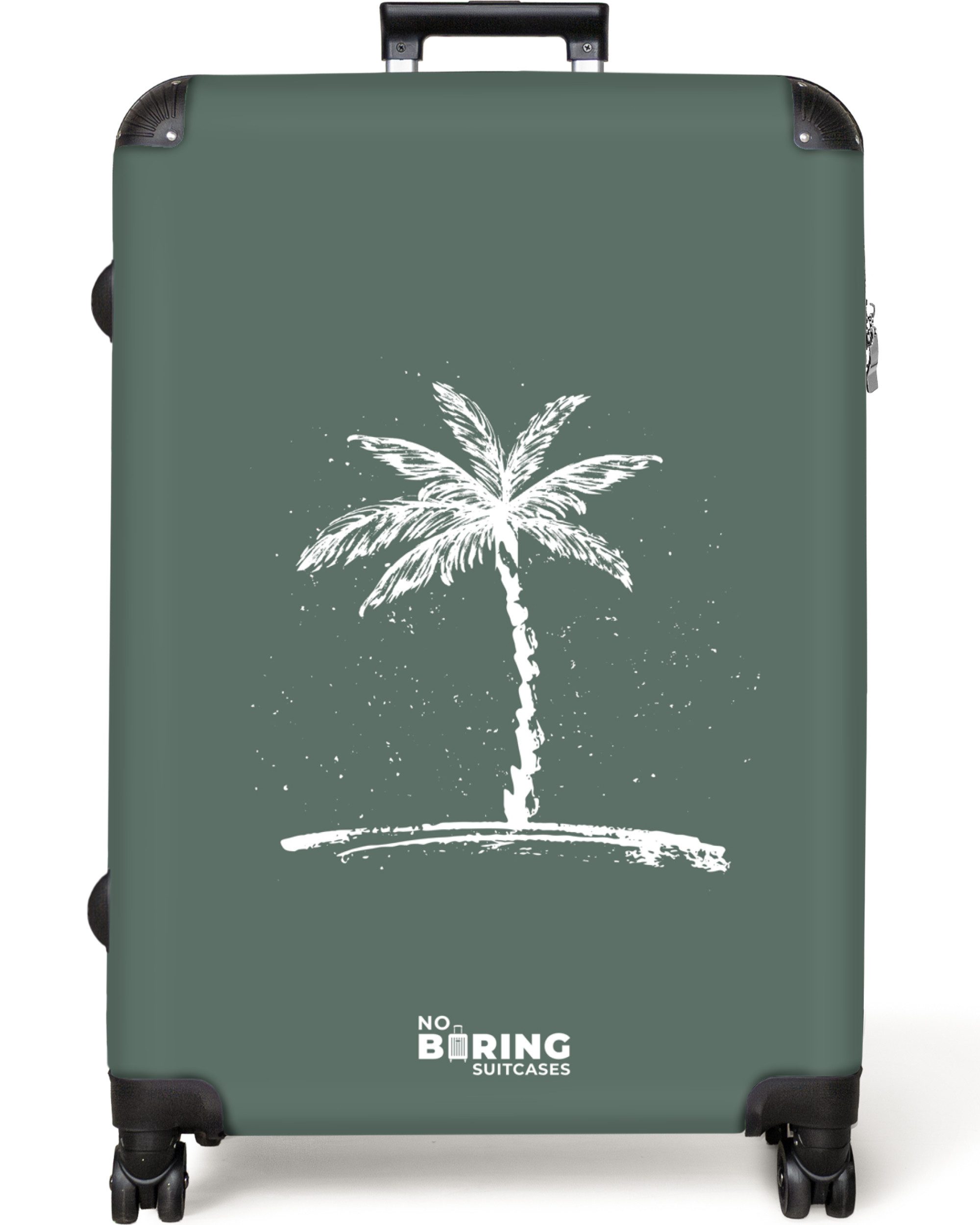 NoBoringSuitcases.com© Hartschalen-Trolley Grün mit weißer Palme günstig online kaufen