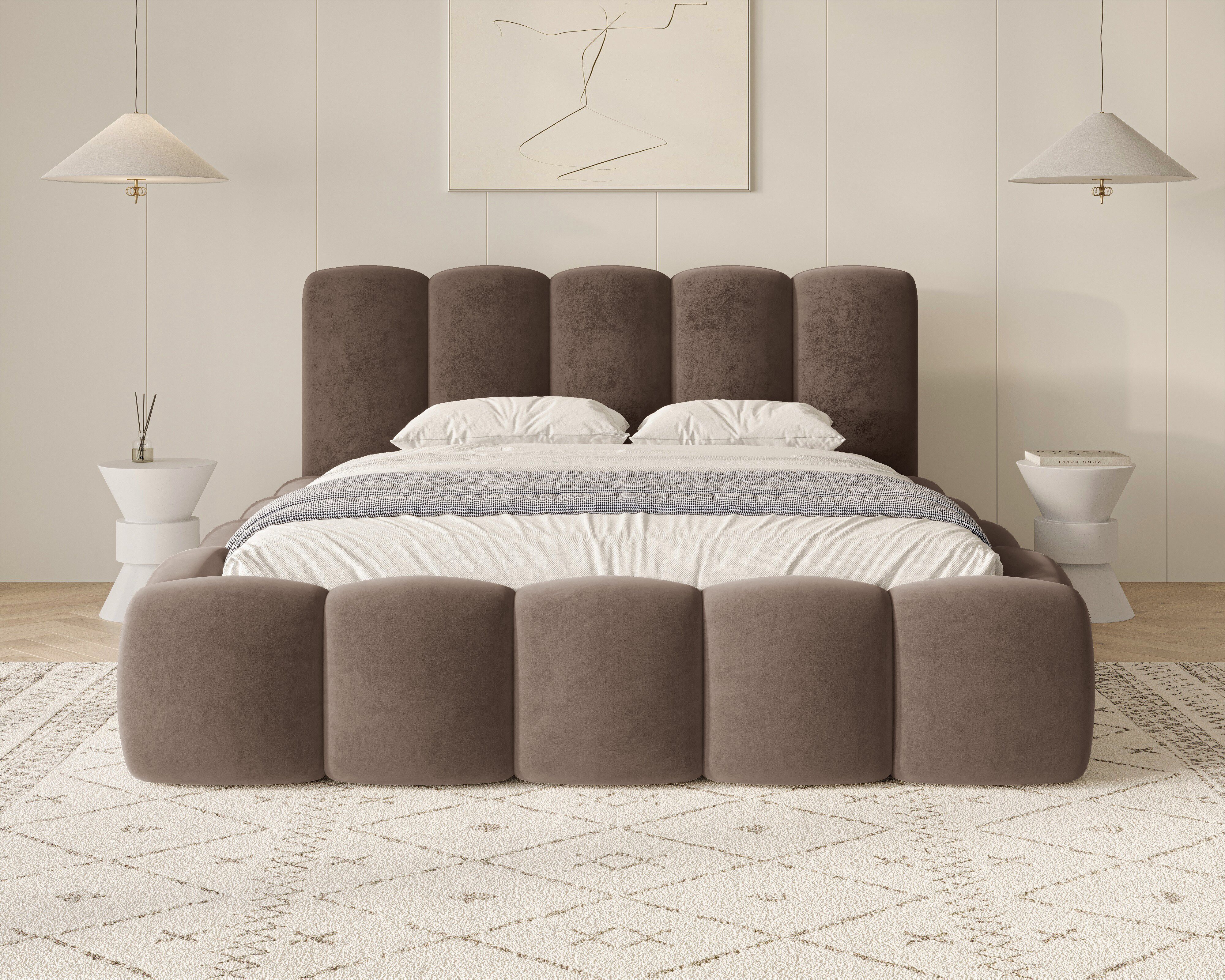MOEBLO Polsterbett BUBBLE 18 (Polsterbett Bubble mit Bettkasten und Lattenrost aus Samt Velvet Velour Wolkenbett - Polsterbett 140), Maße (B x H x T): 163/183/203 x 100 x 220 cm