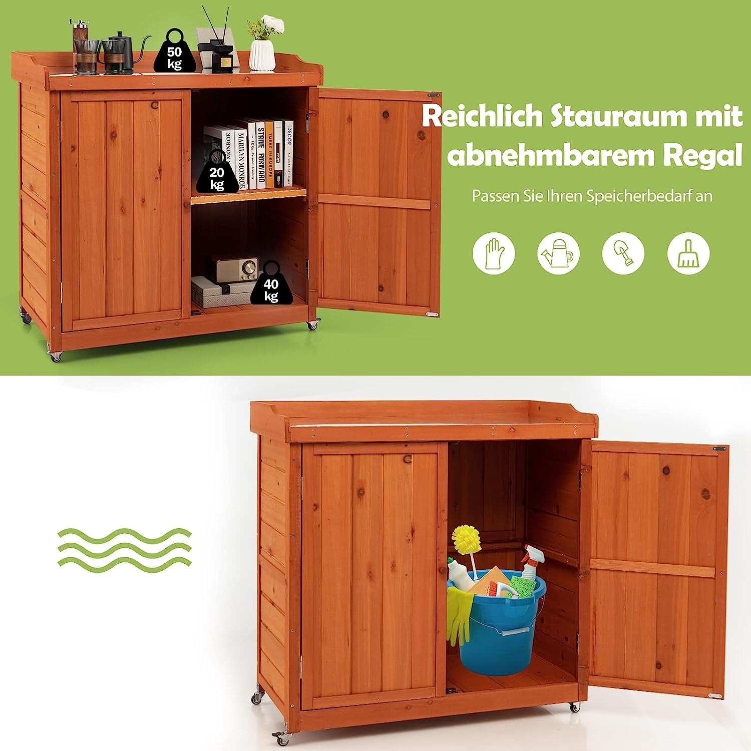 KOMFOTTEU Garten-Geräteschrank Gartenschrank, aus Holz, mit günstig online kaufen