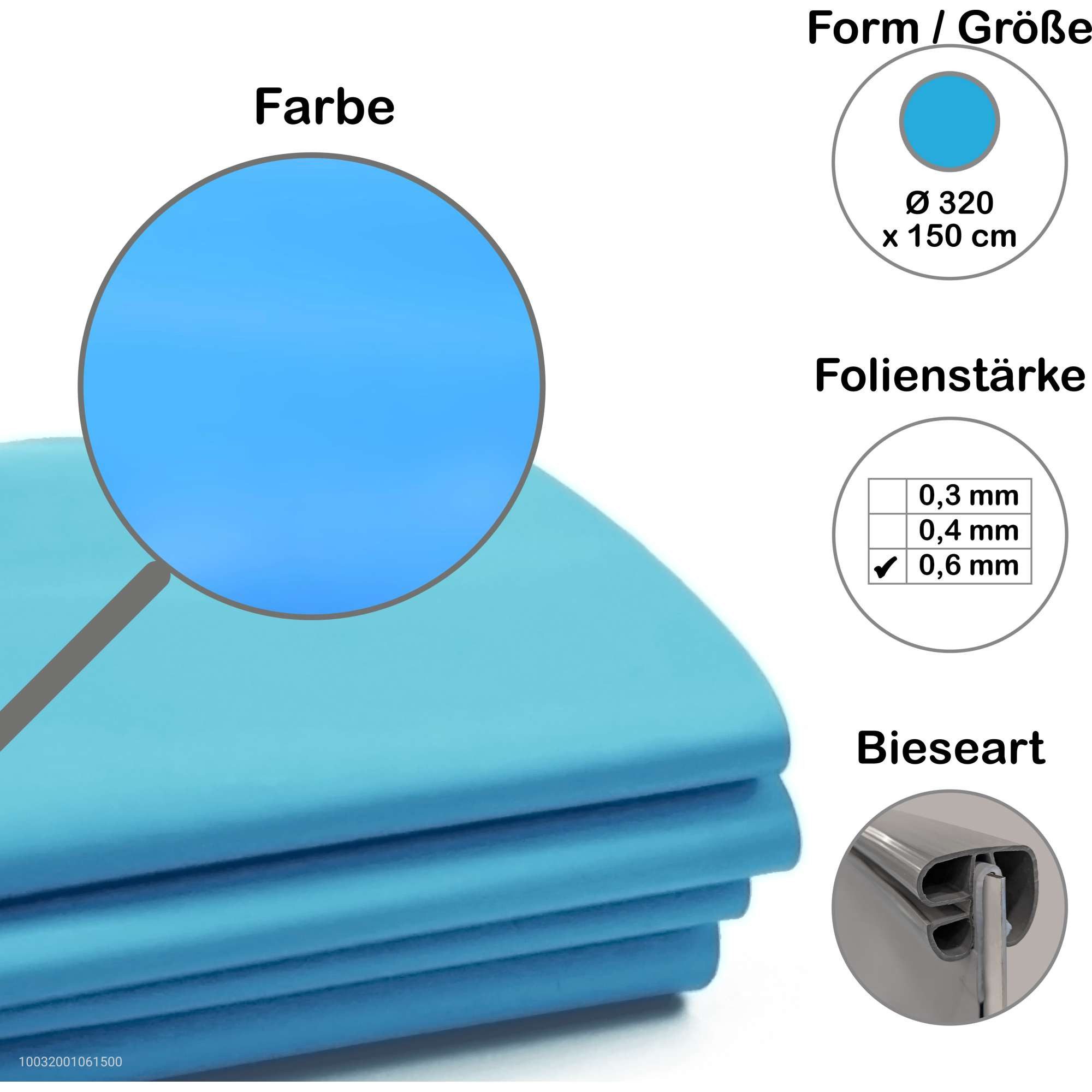 CF Poolinnenhülle Premium Poolfolie für Rundpool, 320 cm x 150 cm, S, 0,6 mm Stärke, für rund, (1-St), Einhängebiese