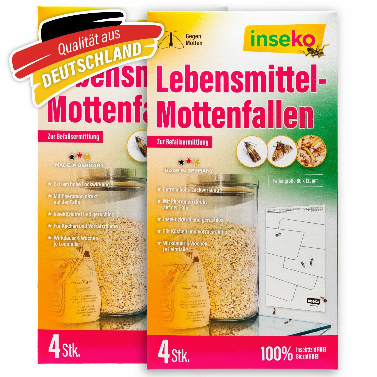 Inseko Klebefalle 8x inseko Lebensmittelmotten Falle I insektizidfrei und geruchlos, Pheromonfalle gegen Lebensmittelmotten und zur Befallsermittlung
