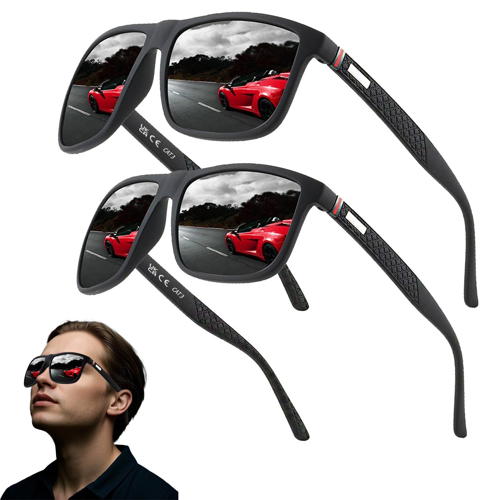 REDOM Sonnenbrille 2Paar polarisierte Outdoor Brille Set Sportbrille (Reisebrille, 2-St., UV400-Schutz, HD-Pilotobjektive, Voller Blendschutz) für Autofahren Wandern Reisen Angeln Radfahren Joggen Freizeit usw.