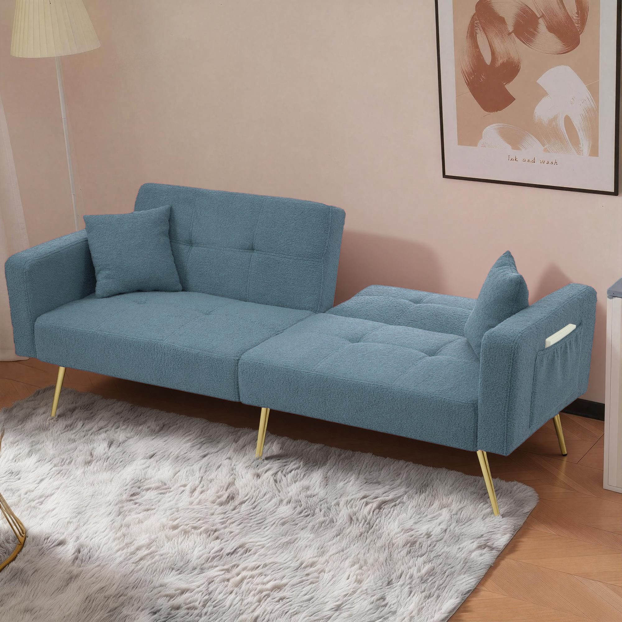 HAUSS SPOLE Schlafsofa Zweisitzer Lammwolloptik mit Verstellbare Rückenlehne&Bettfunktion