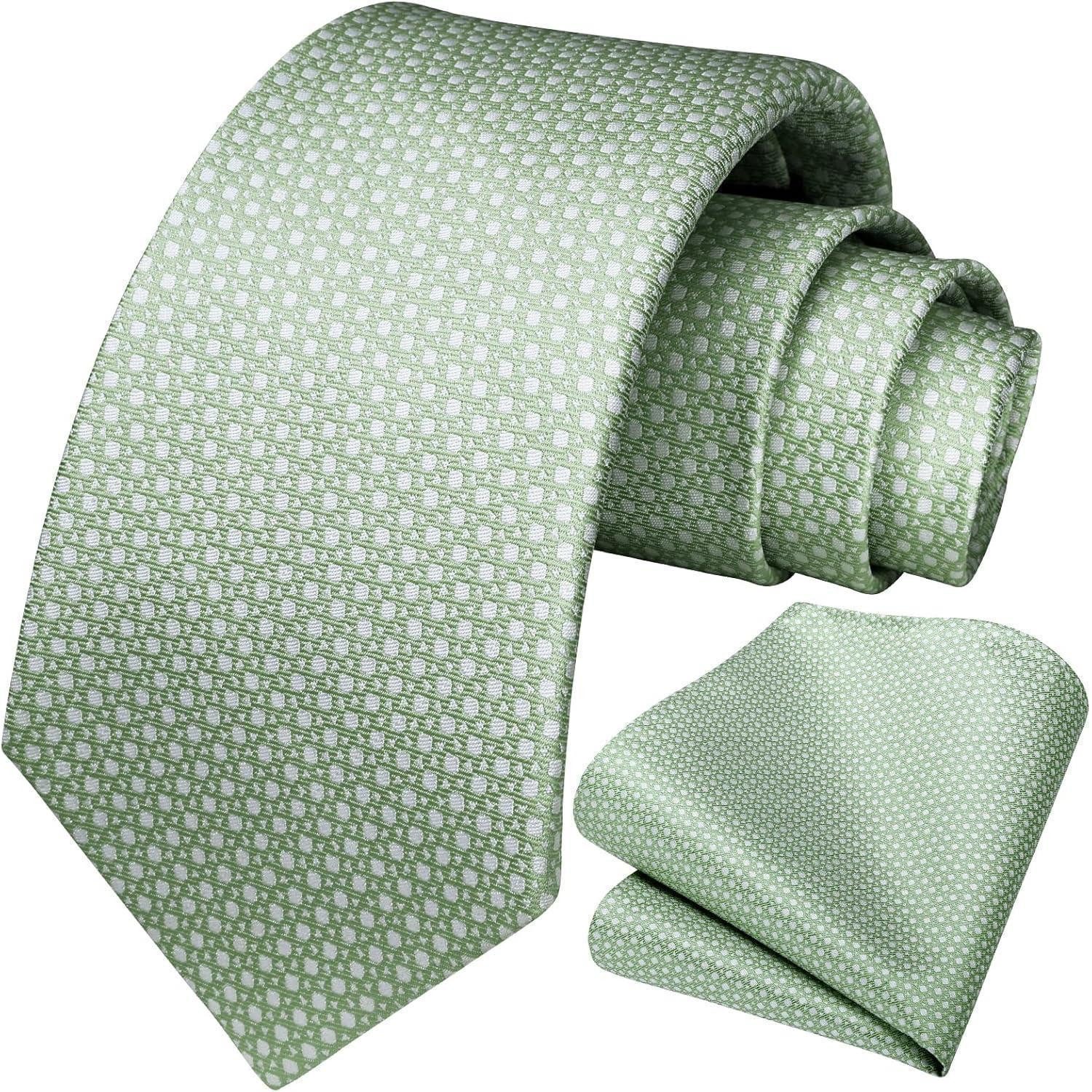 LuxusKollektion Krawatte Krawatte Herren Hochzeit Einstecktuch Hellgrün Salbeigrün-1 – Bild 2 von 5