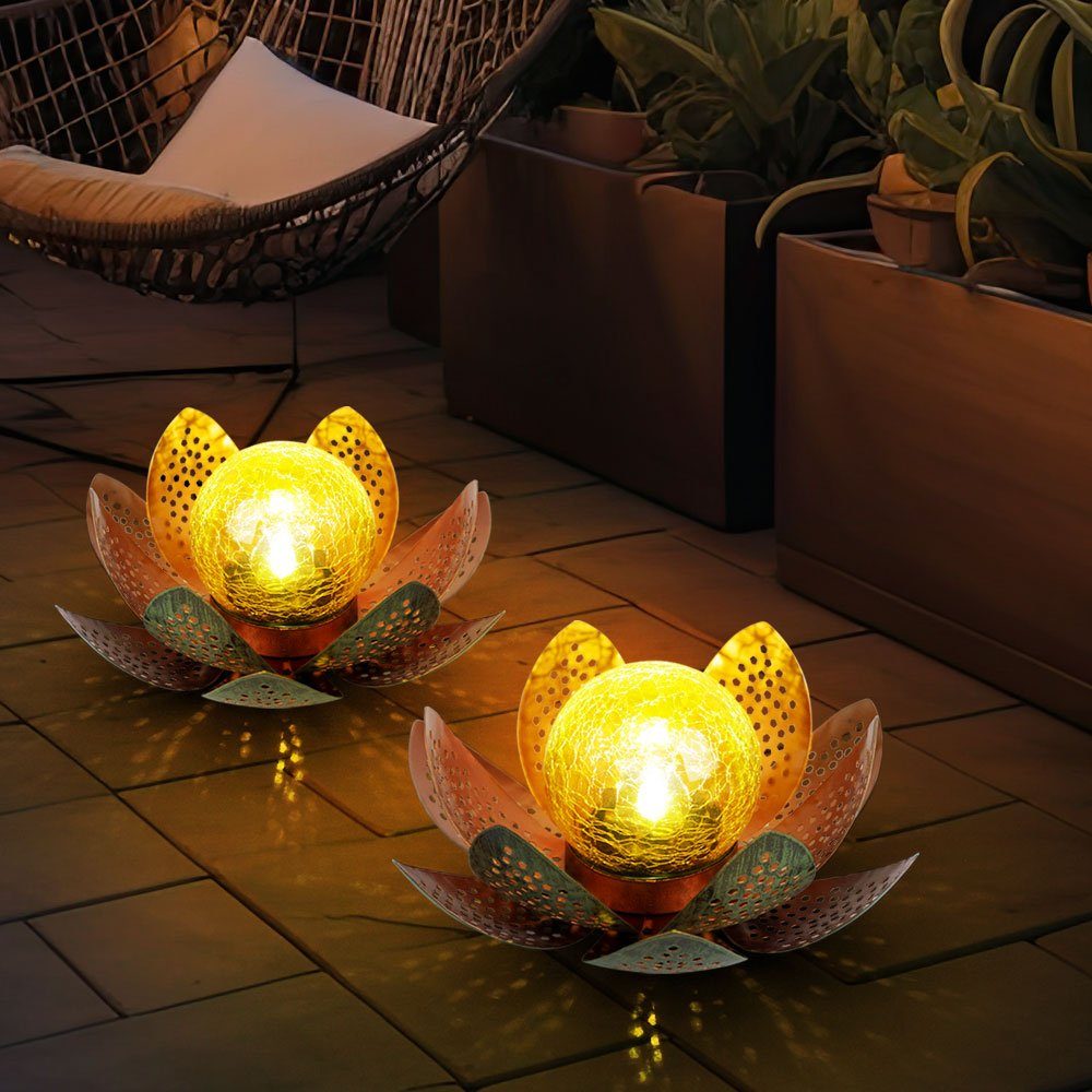 GLOBO LIGHTING LED Solarleuchte, LED-Leuchtmittel fest verbaut, Kaltweiß, Tageslichtweiß, 2x Lotusblume Außen Deko Solar Lotusblüte Außen Gartenleuchte Asia
