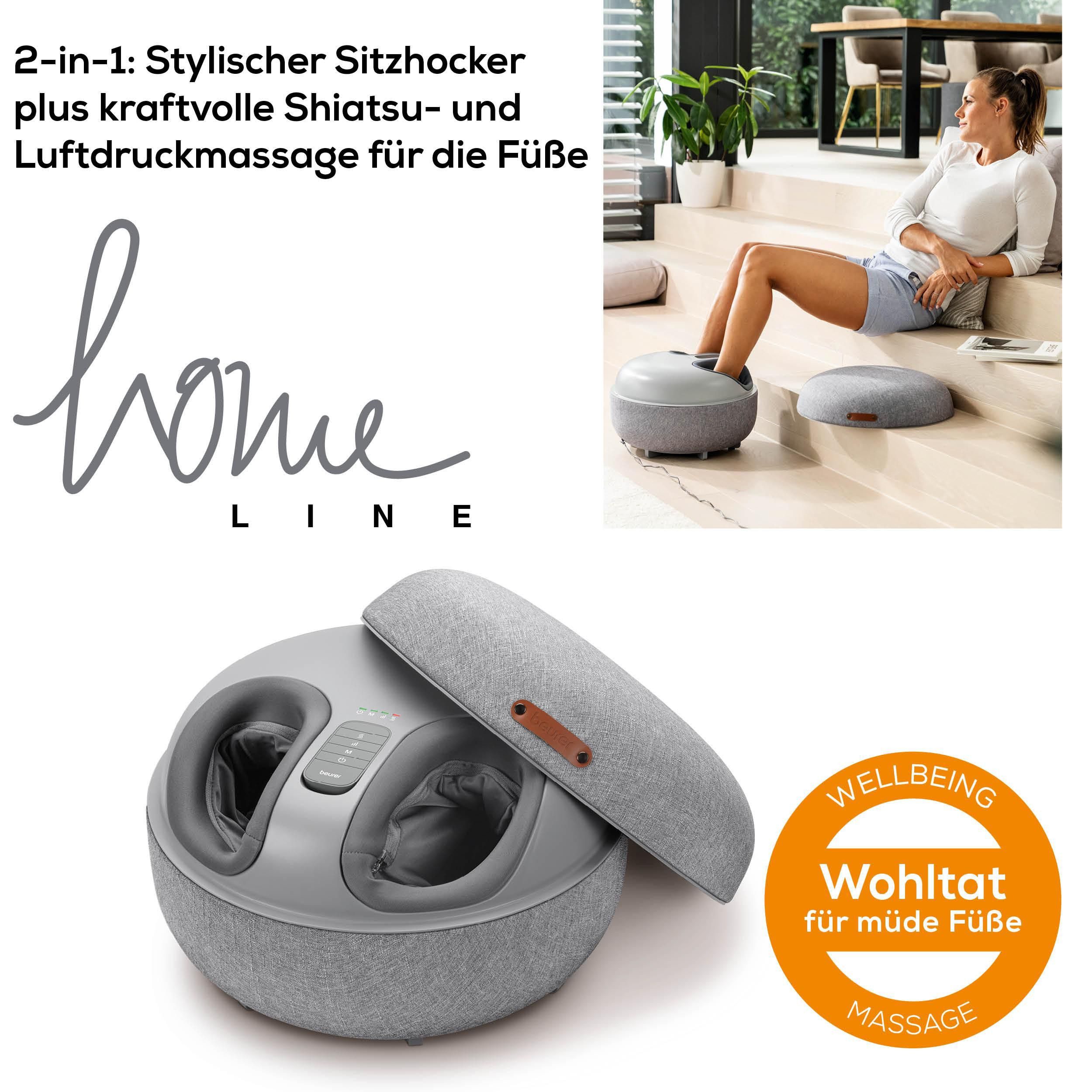 BEURER Shiatsu-Fußmassagegerät FM 120 2-in-1: stylischer Hocker und Massagegerät, Mit Luftkompressionsmassage und Shiatsu-Massage, inkl. Wärmefunktion