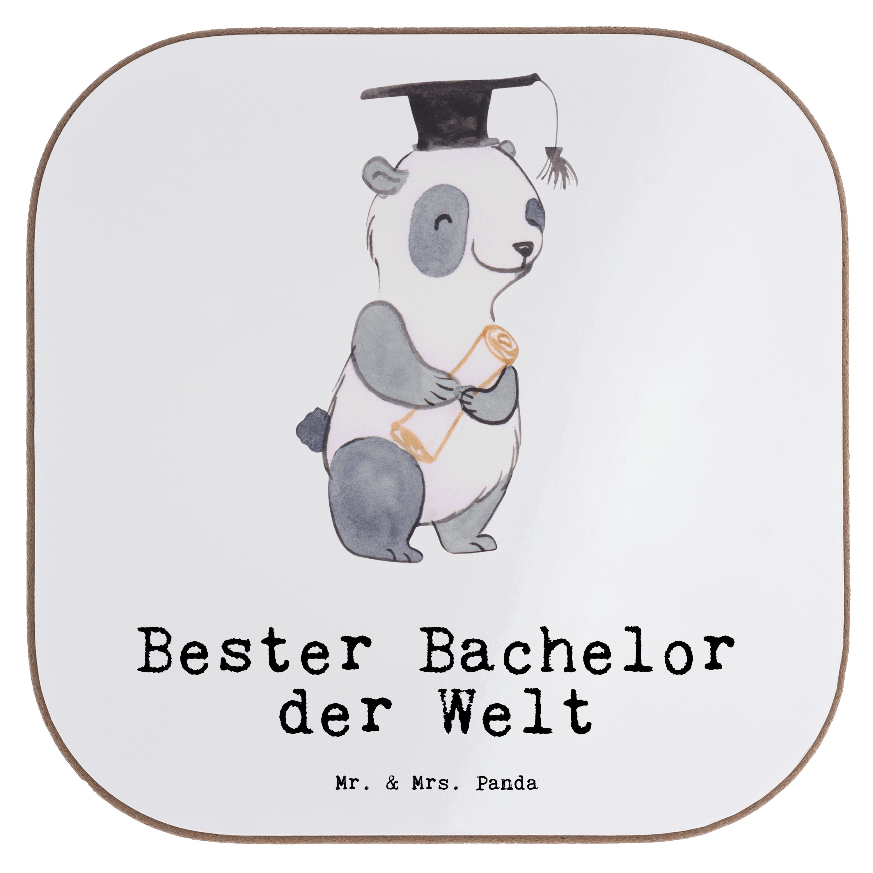 Mr. & Mrs. Panda Geschenk, Panda der Spaß, - Getränkeuntersetzer Welt - Weiß 1-tlg. Bachelor Bester Glasuntersetz