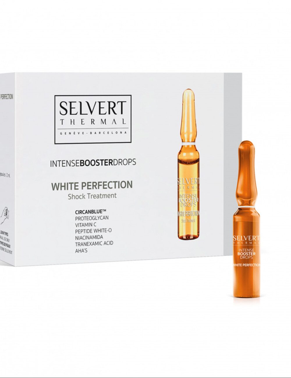 Selvert Thermal Gesichtsserum White Perfection Booster Ampullen, Heimprodukt, intensive Wirkung, SHOCK TREATMENT, Tranexamsäure und Niacinamid