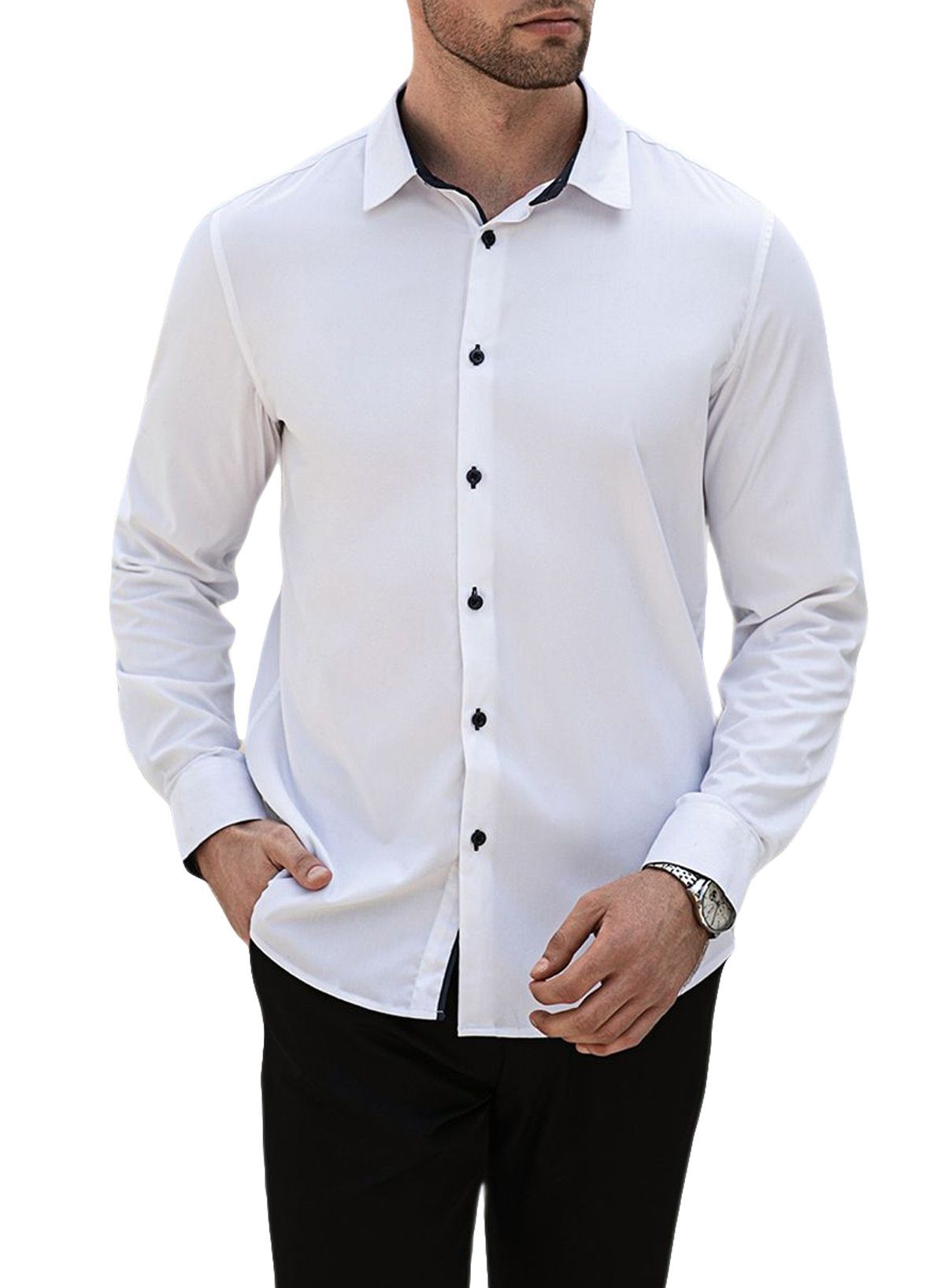 Uni Casual JMIERR Anzug Langarm Für Businesshemd Businesshemd Herrenhemden Regular Kentkragen Langarm S-2XL Weiß Freizeithemd