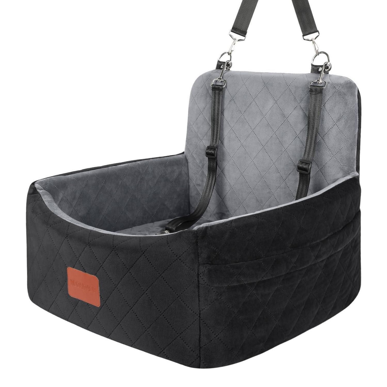 LuxusKollektion Hunde-Autositz Hundefahrersitz Memoryschaum waschbar 3Riemen Black Grey Small
