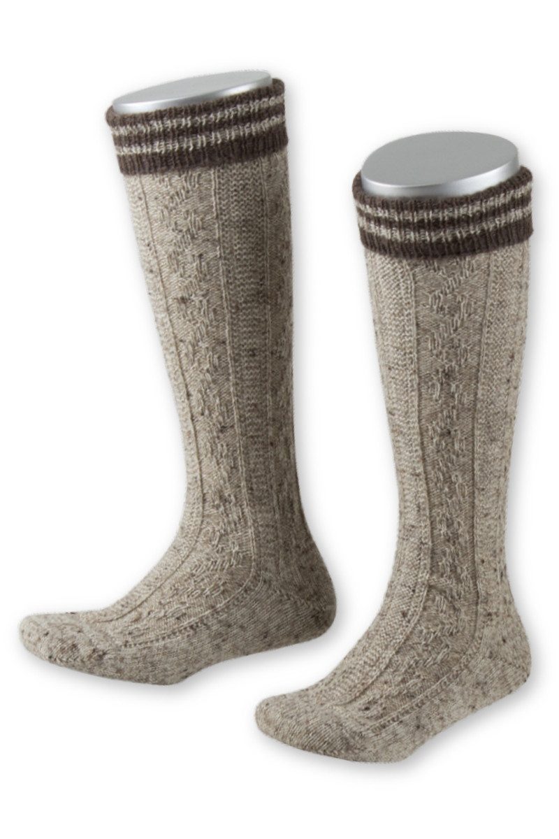 Lusana Trachtensocken Trachten Kinder Kniestrümpfe - L320RT - bordeaux, braun