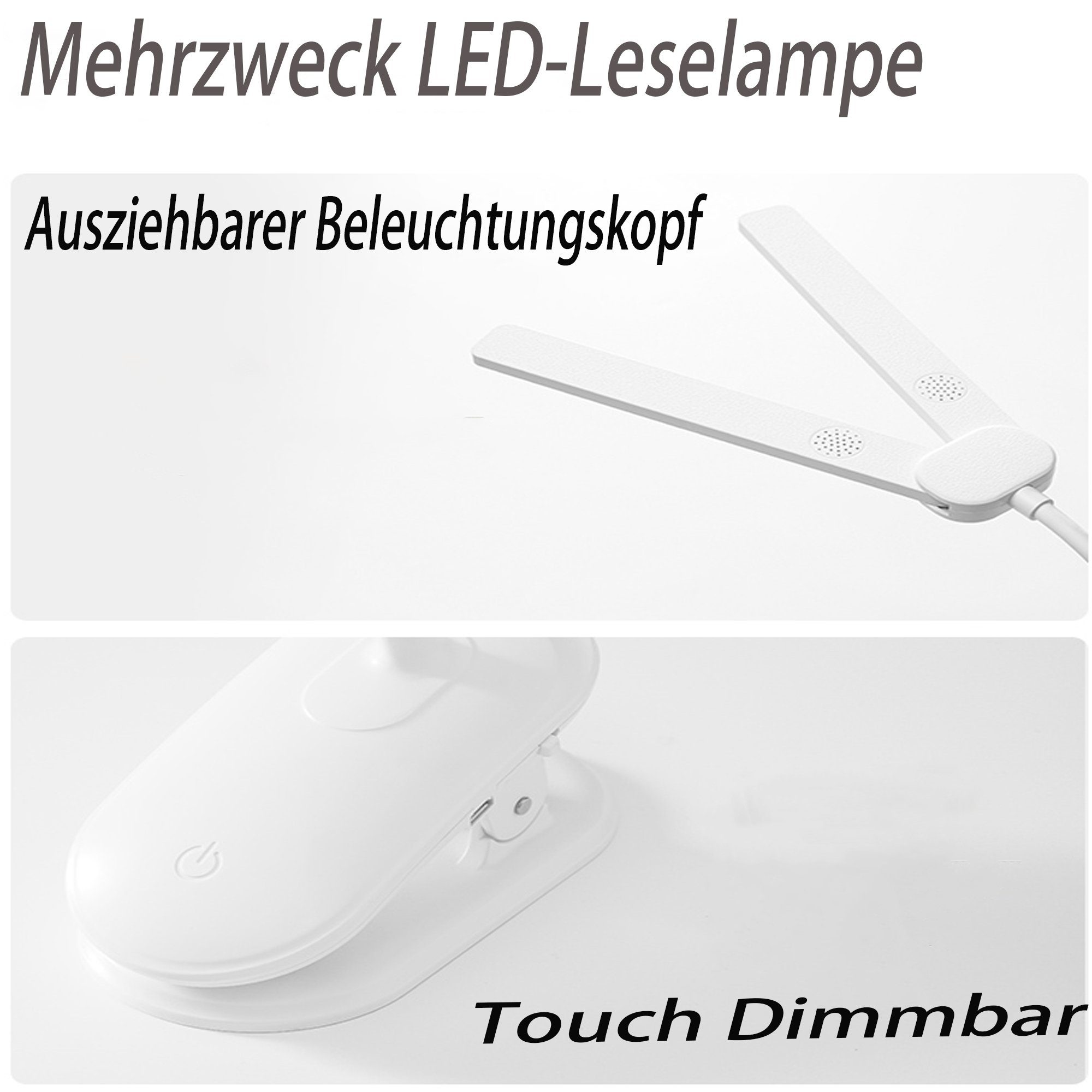 Control, Wiederaufladbare Leselampe Leselampe Bett mit Studieren Arbeiten LED für Leselampe, USB Touch Klemmlampe Nachttischlampe Mutoy LED