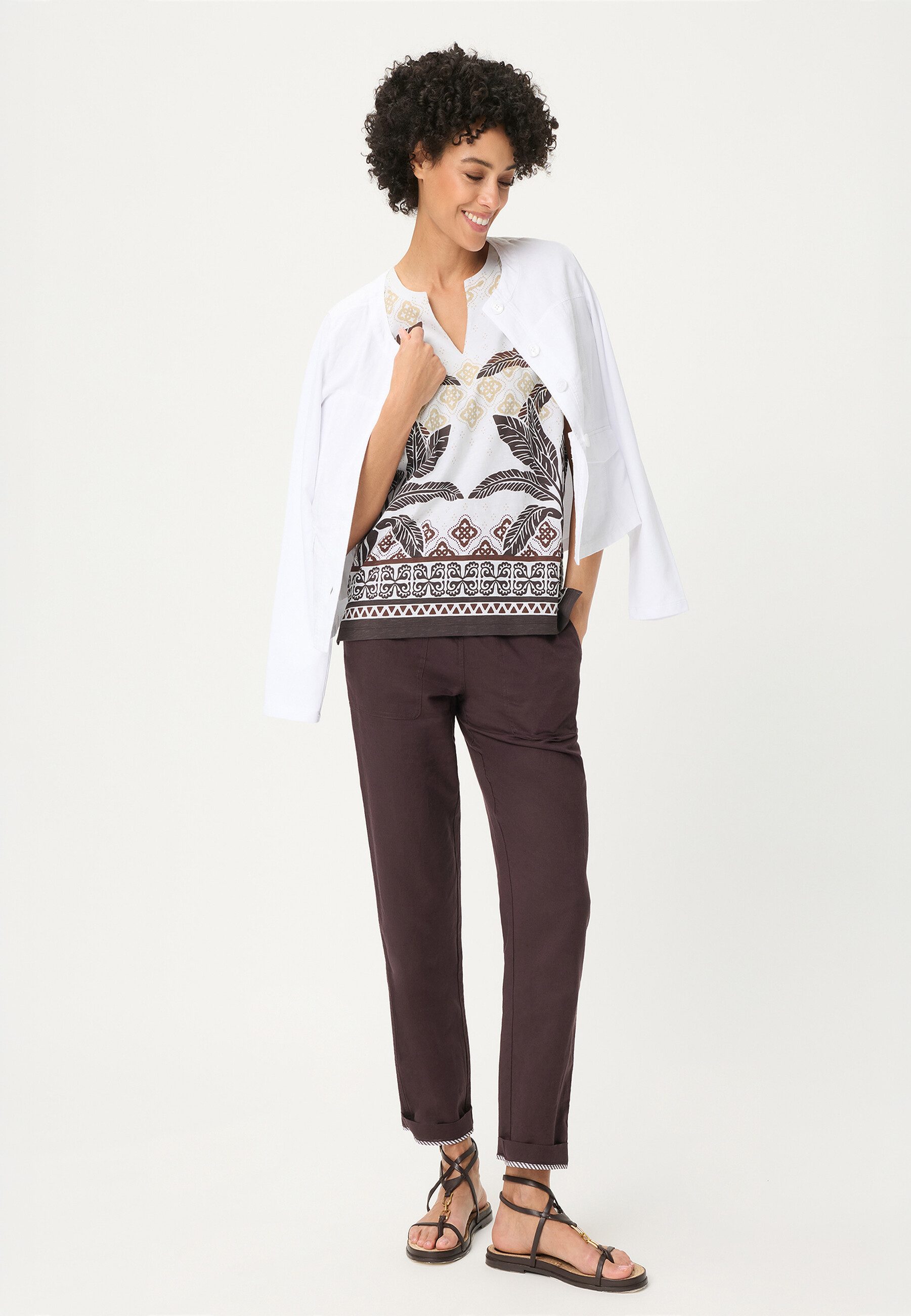 Olsen Tunikashirt Shirt mit Panneaux-Print und Tunikaausschnitt