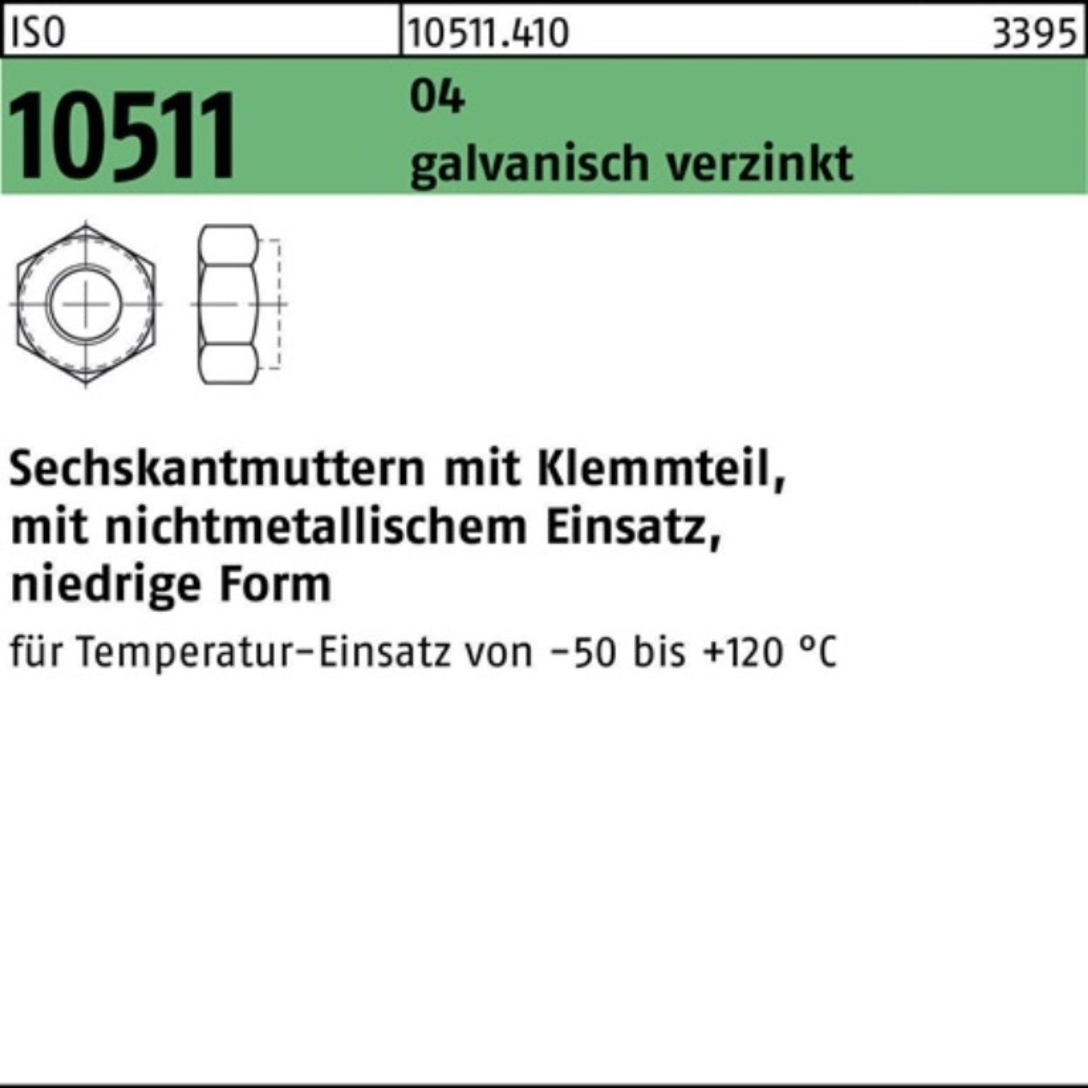10511 ISO 250er M12 Automatenstahl Klemmteil galv Muttern Reyher Sechskantmutter Pack
