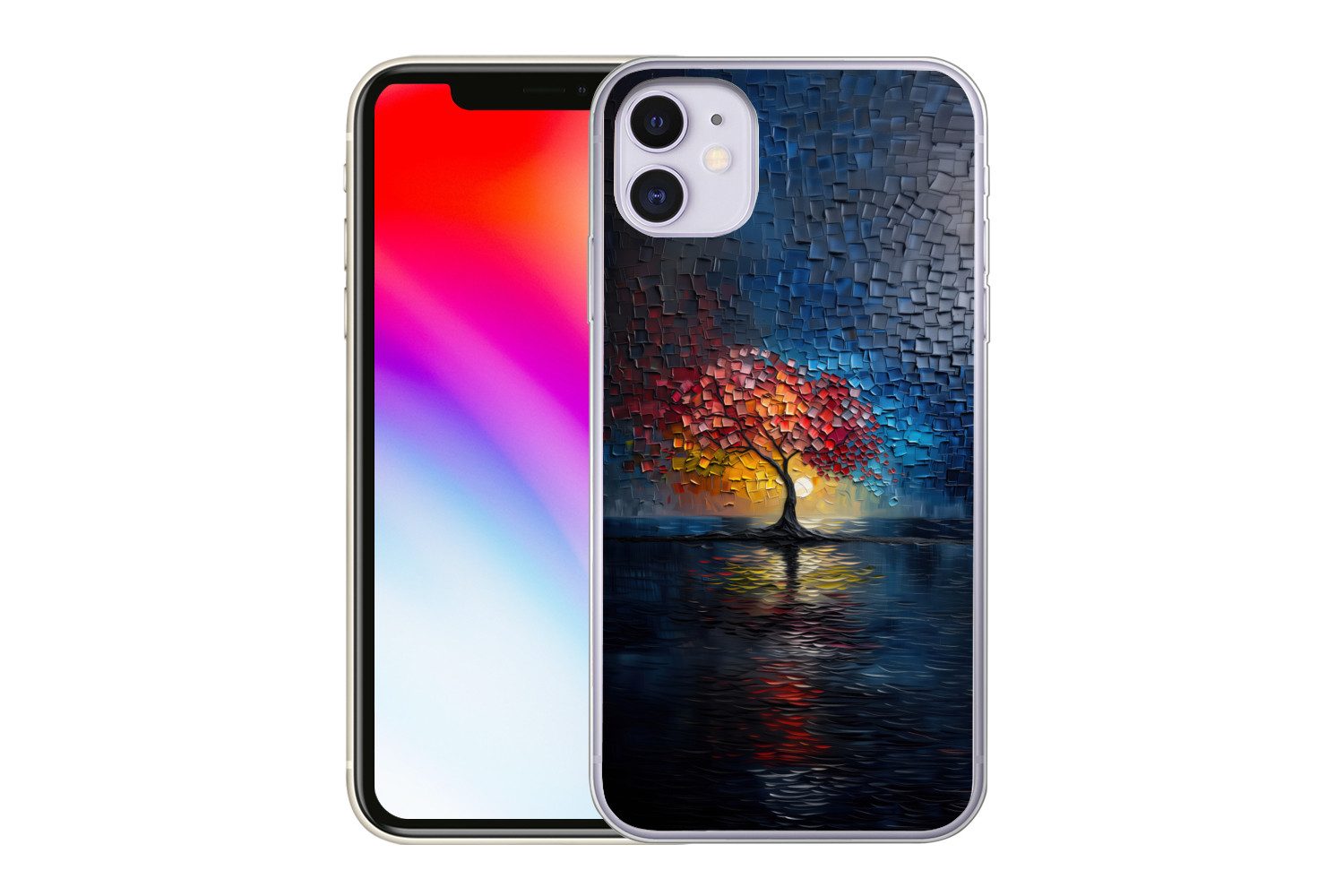 MuchoWow Handyhülle für Apple iPhone 11 Baum - Blau - Blätter - Boxen, Smartphone-Bumper, Print, Handy Schutzhülle Dünn