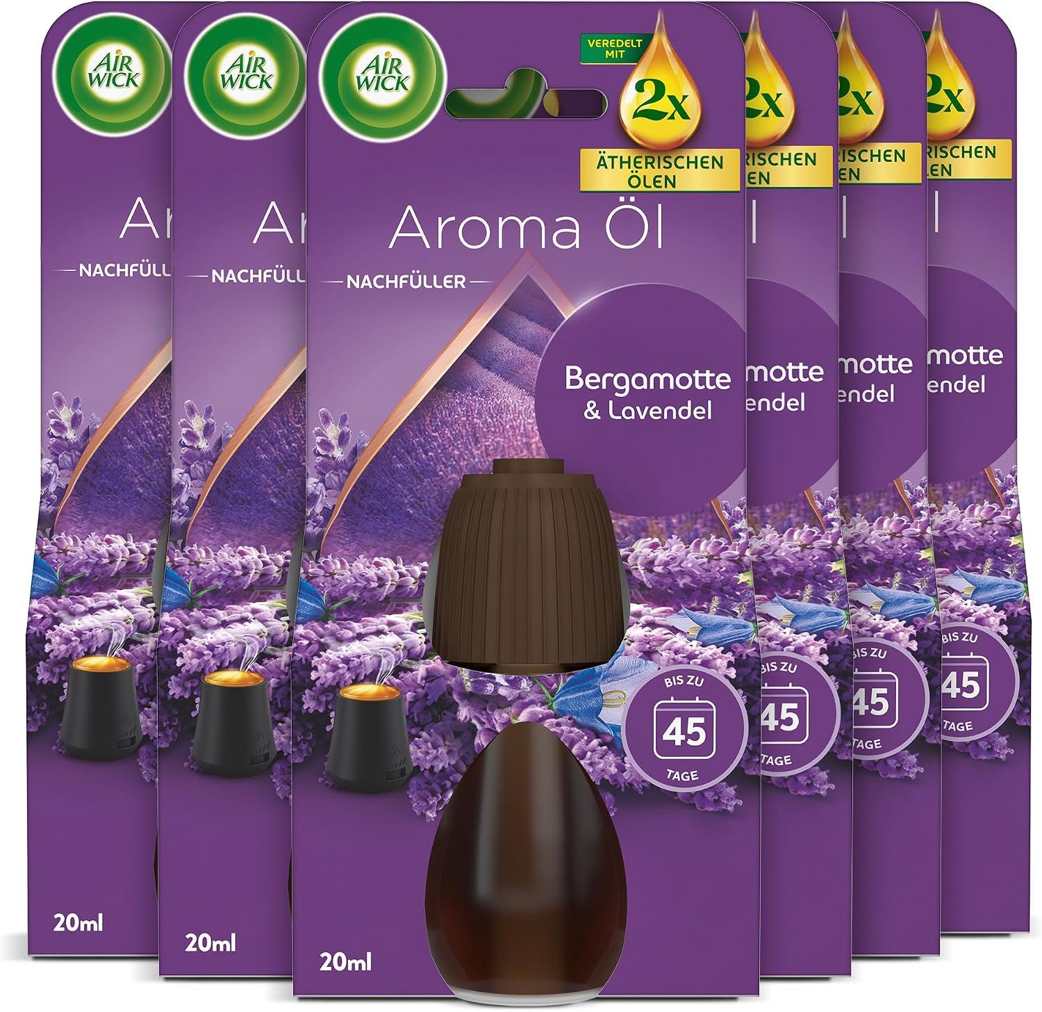Air Wick Raumduft-Nachfüllflasche Aroma-Öl Nachfüllpack Bergamotte & Lavendel für Diffuser (6 x 20ml, 6-St)