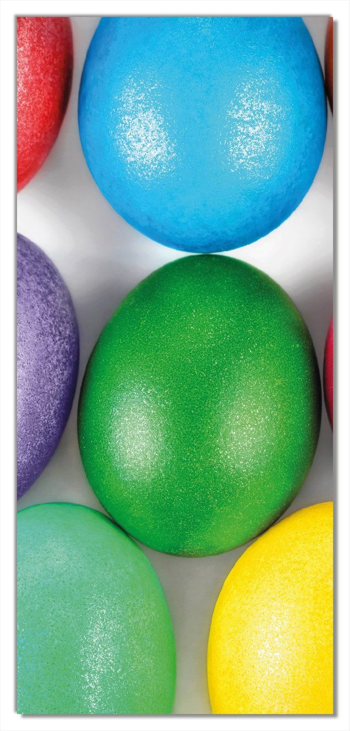 Wallario Türtapete Bunte Oster-Eier in Nahaufnahme mit kräftigen Farben, glatt, ohne Struktur. € 41,95, (€ 21,96 pro 1 qm).