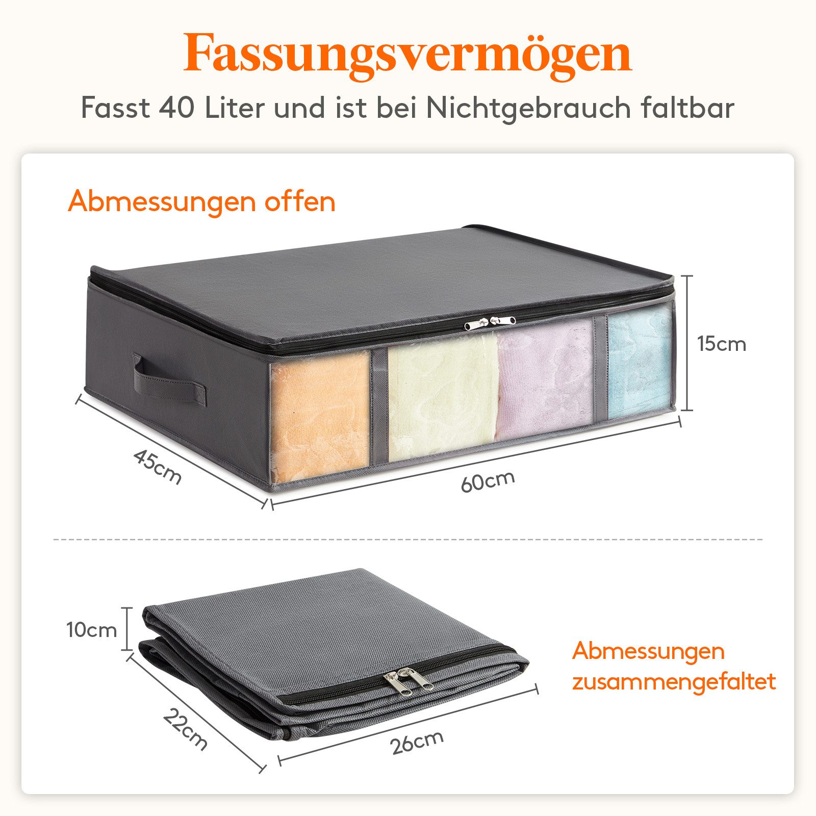 Lifewit Aufbewahrungsdose Unterbett Aufbewahrungsbox mit Deckel, faltbare Aufbewahrungstasche. (Set, 4 St., 40l-4tlg, 65l-4tlg, 75l-4tlg, 90l-4tlg)
