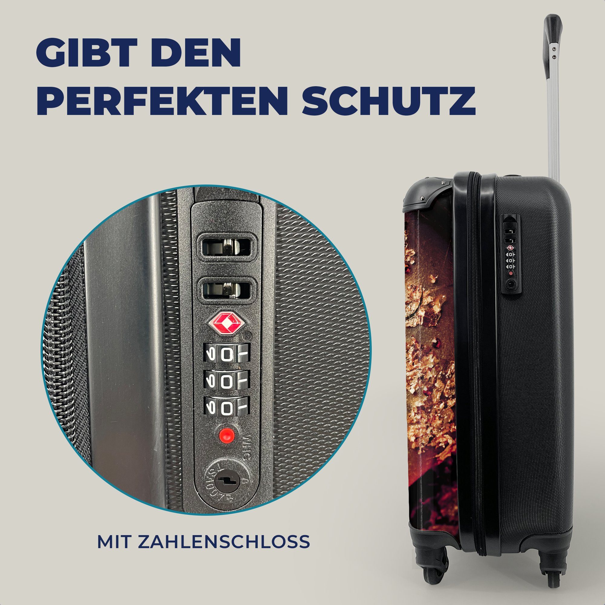 MuchoWow Handgepäckkoffer - Gold, - Frau mit rollen, Reisekoffer Trolley, Ferien, für Reisetasche 4 Handgepäck Rollen, Blattgold