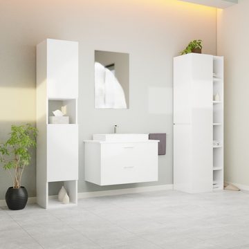 GARLIVO Waschbeckenunterschrank GLA-80 mit Schubladen, Badezimmer Waschtischunterschrank, Weiß Breite 84 cm, Soft-Close, Push-to-Open/ Tip-On, Hängend