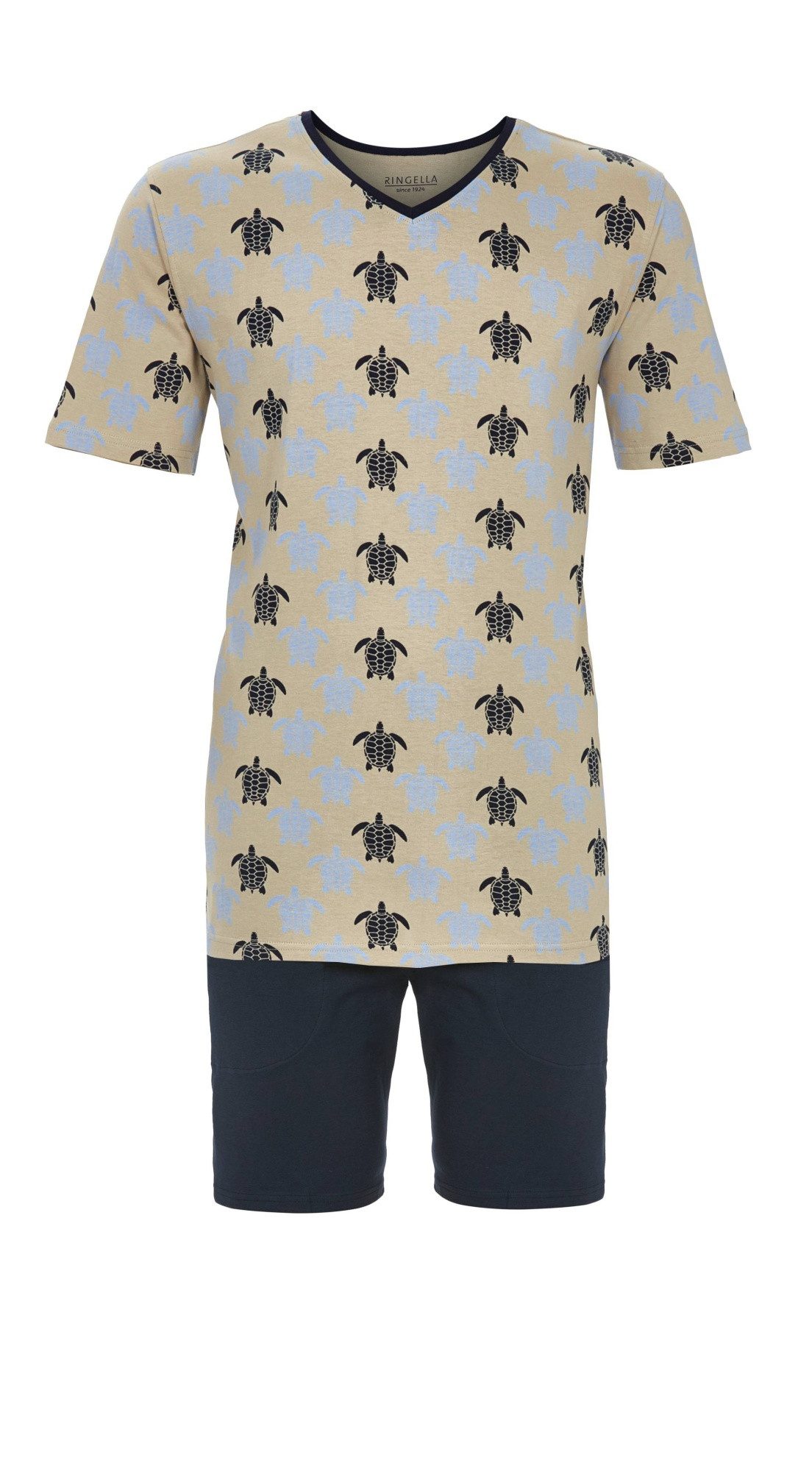 Ringella Shorty mit Schildkröten-Dessin und V-Ausschnitt (2 tlg) Bermuda mit Seitentaschen