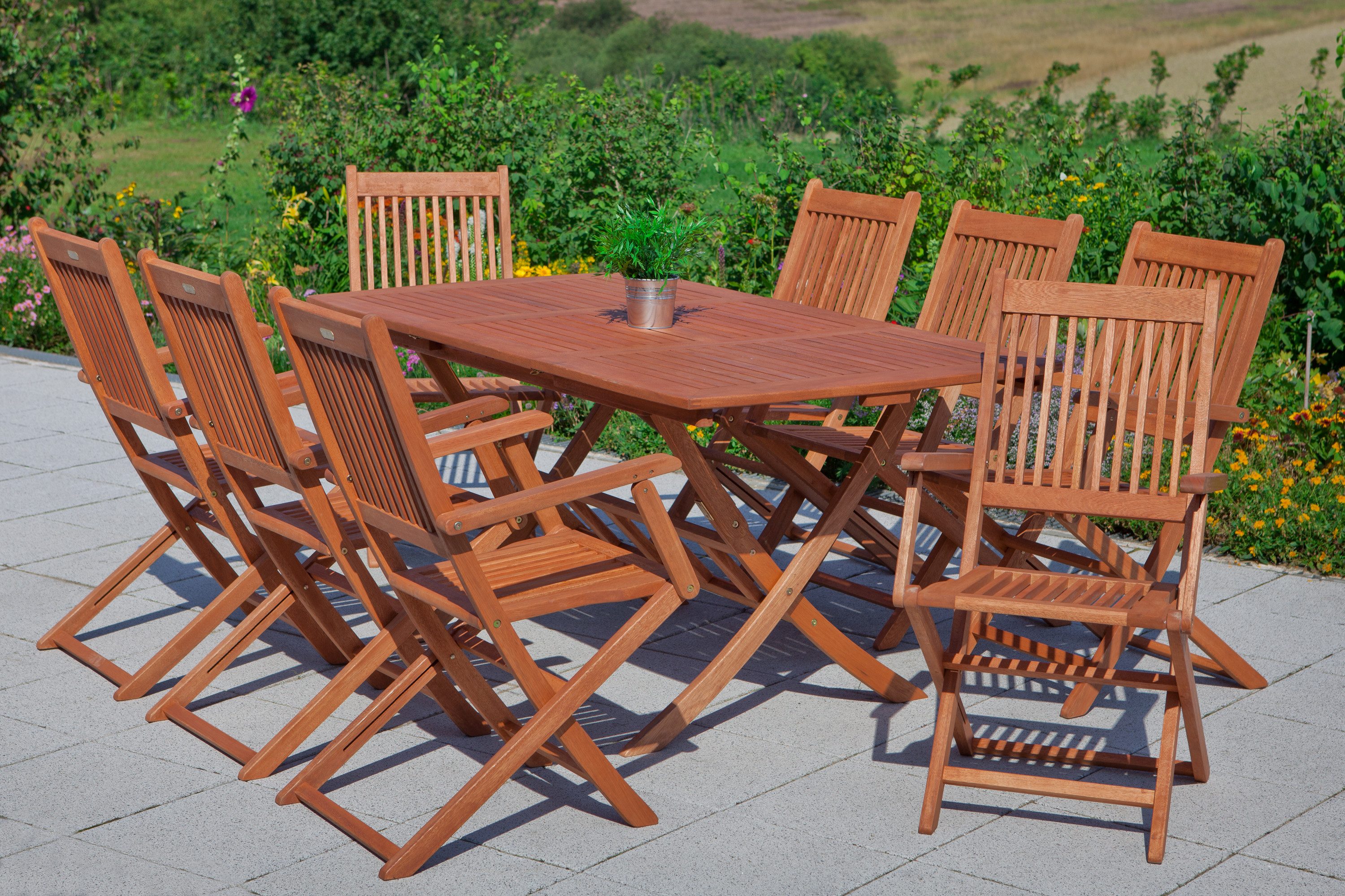 MERXX Garten-Essgruppe »Rio«, (Set, 7-tlg., Geöltes Eukalyptusholz), Ausziehtisch:, klappbar LxB: 110-160 x 90 cm