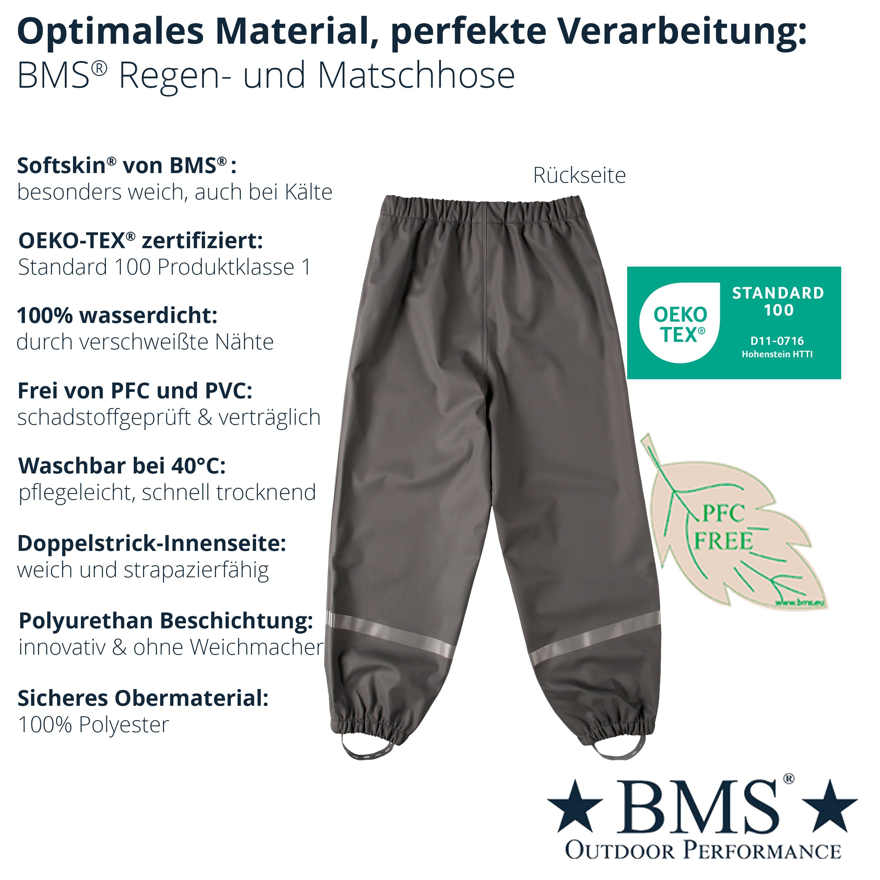 BMS für und den wasserdicht grey BMS 100% Waldkindergarten Regenbundhose ideal Kinder nachhaltig für Regen- Matschhose cool