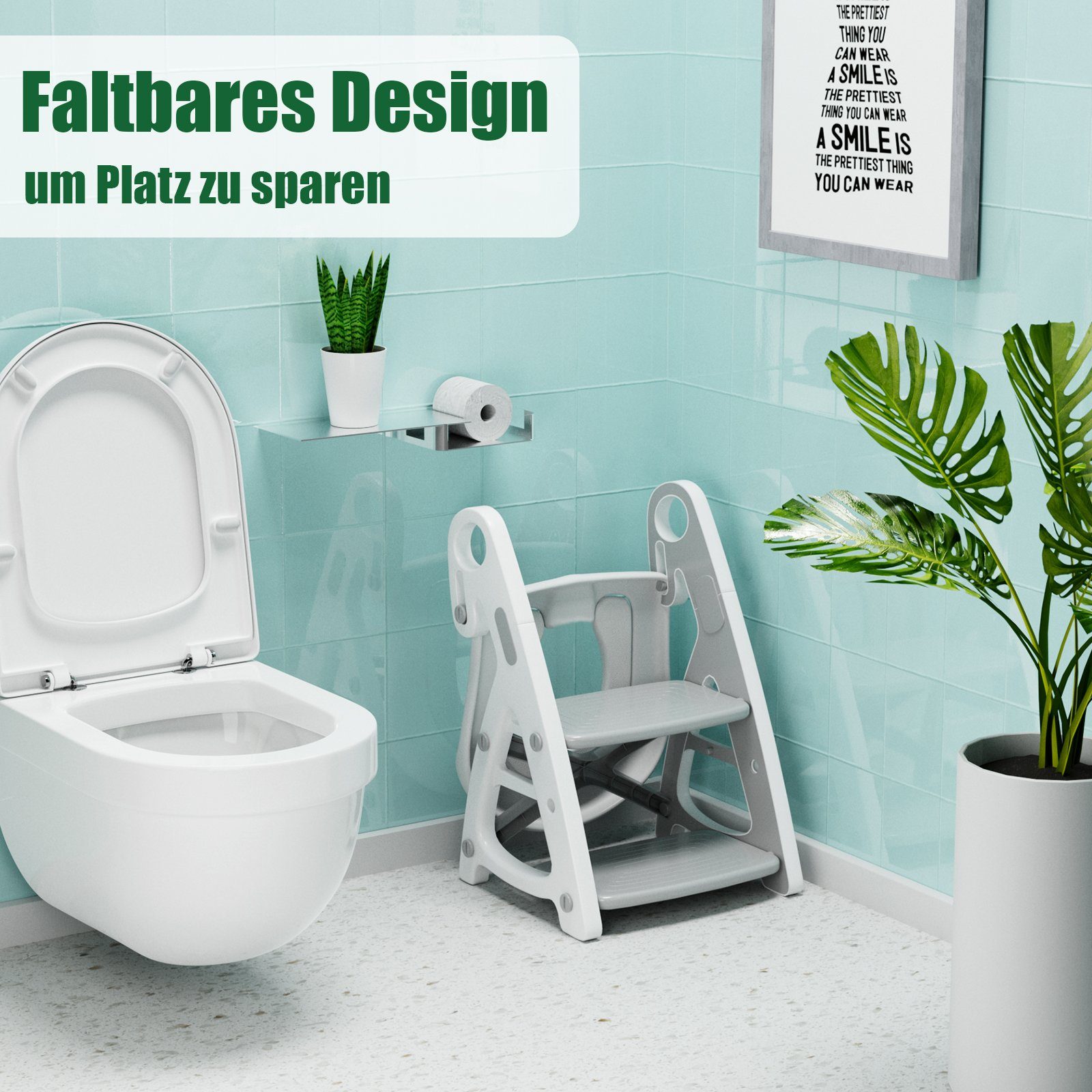 TLGREEN Toilettentrainer Toilettensitz Kinder Grau in Treppe, Tritthocker Toilettensitz mit Baby mit 2 1