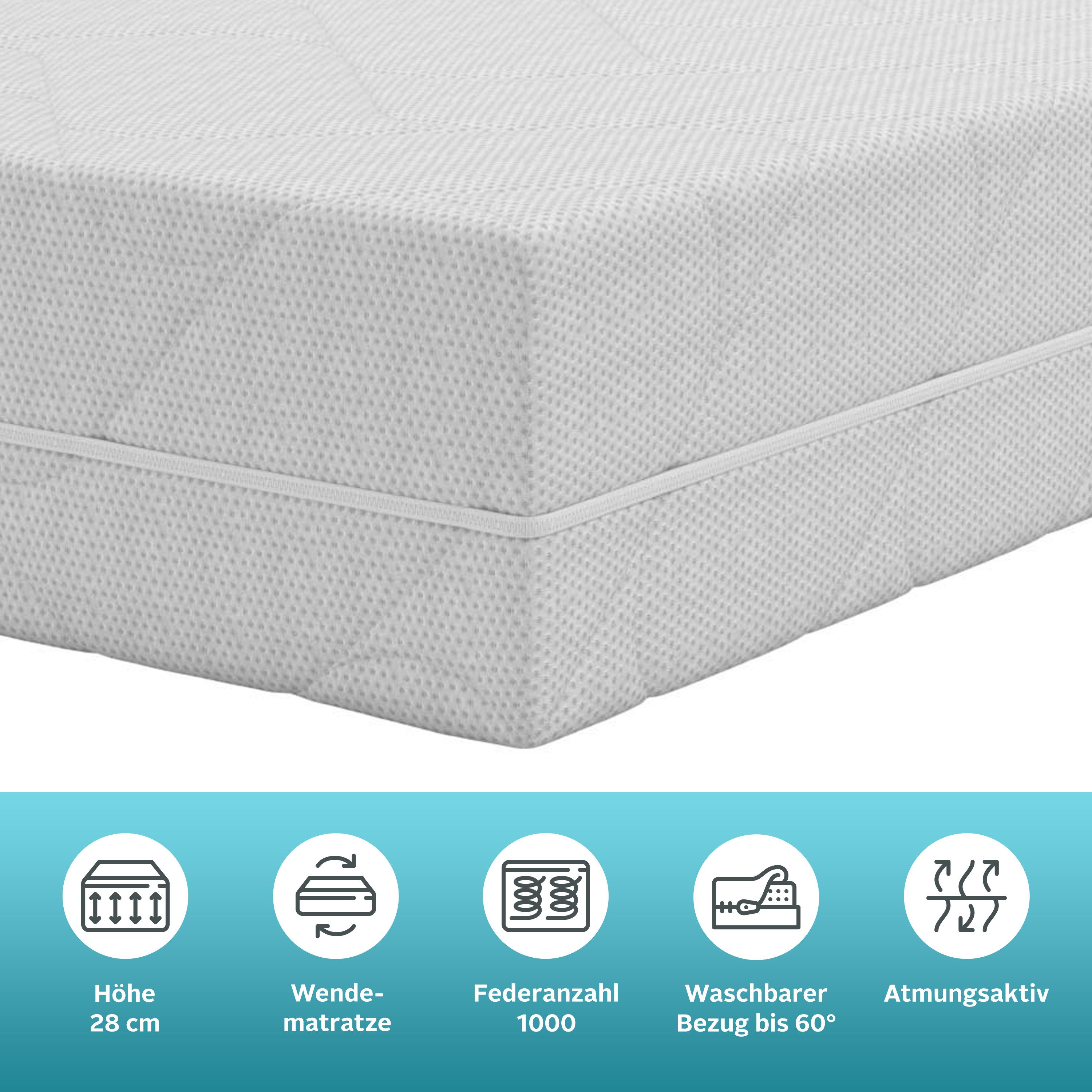 Taschenfederkernmatratze NEUHEIT: Sonet 28, 7 Zonen Matratze 90x200 cm, 140x200 cm & mehr, OTTO home, 28 cm hoch, Wendematratze H2/H3/H4, 1000 Federn (bei 100x200 cm), Hypersoftschaum