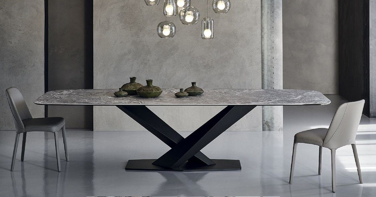 Casa Padrino Esstisch Luxus Esstisch Grau / Schwarz 300 x 120 x H. 75 cm - Esszimmertisch mit hochwertiger Keramik Tischplatte - Moderne Esszimmer Möbel - Luxus Qualität - Made in Italy
